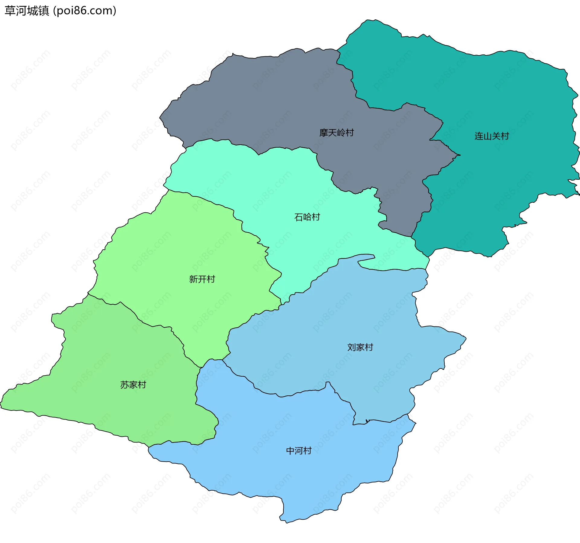 草河城镇边界地图(五级行政区划)