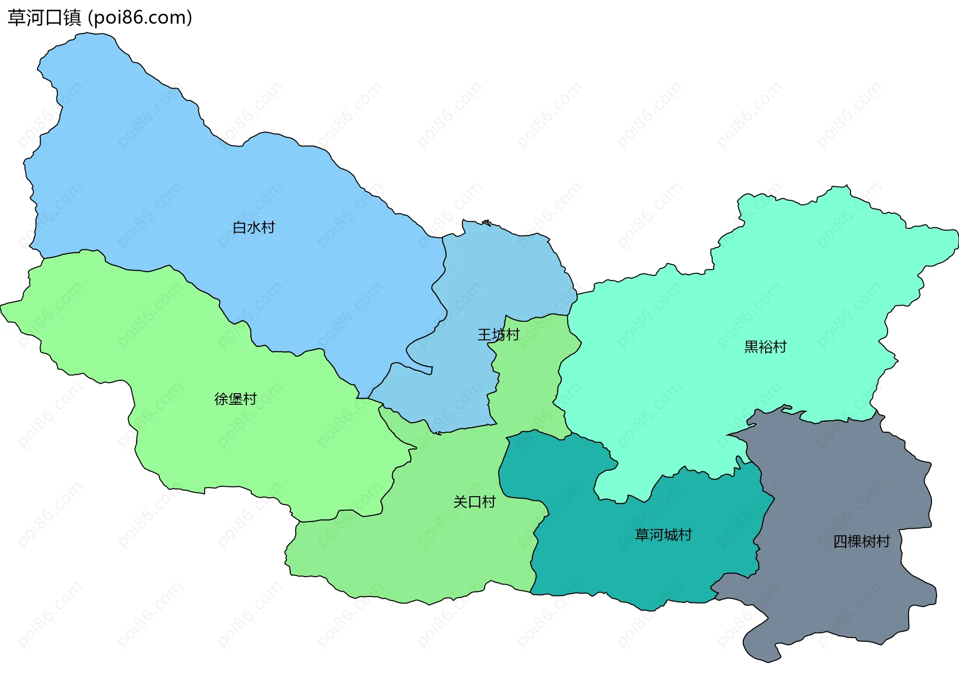 草河口镇边界地图(五级行政区划)