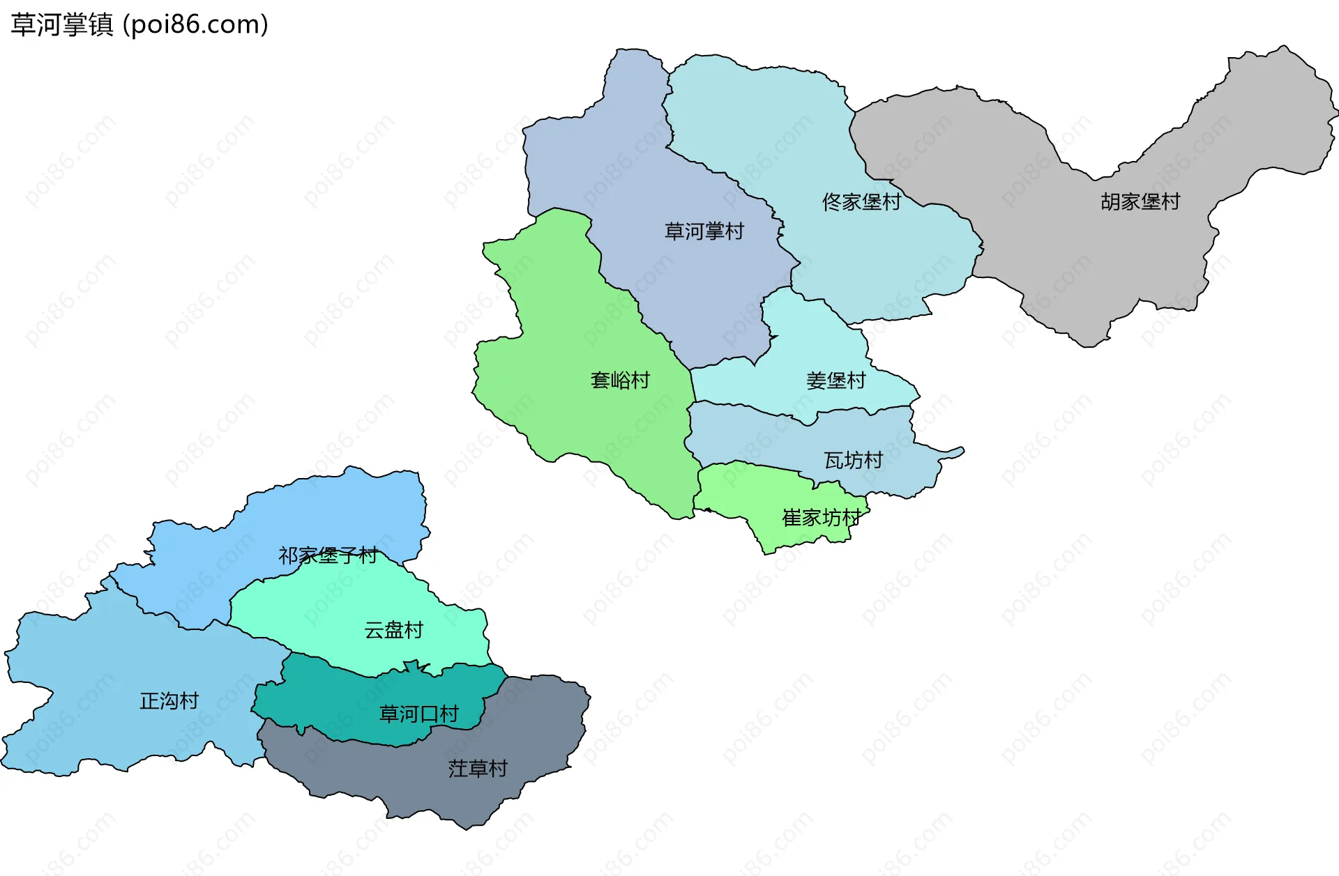 草河掌镇边界地图(五级行政区划)