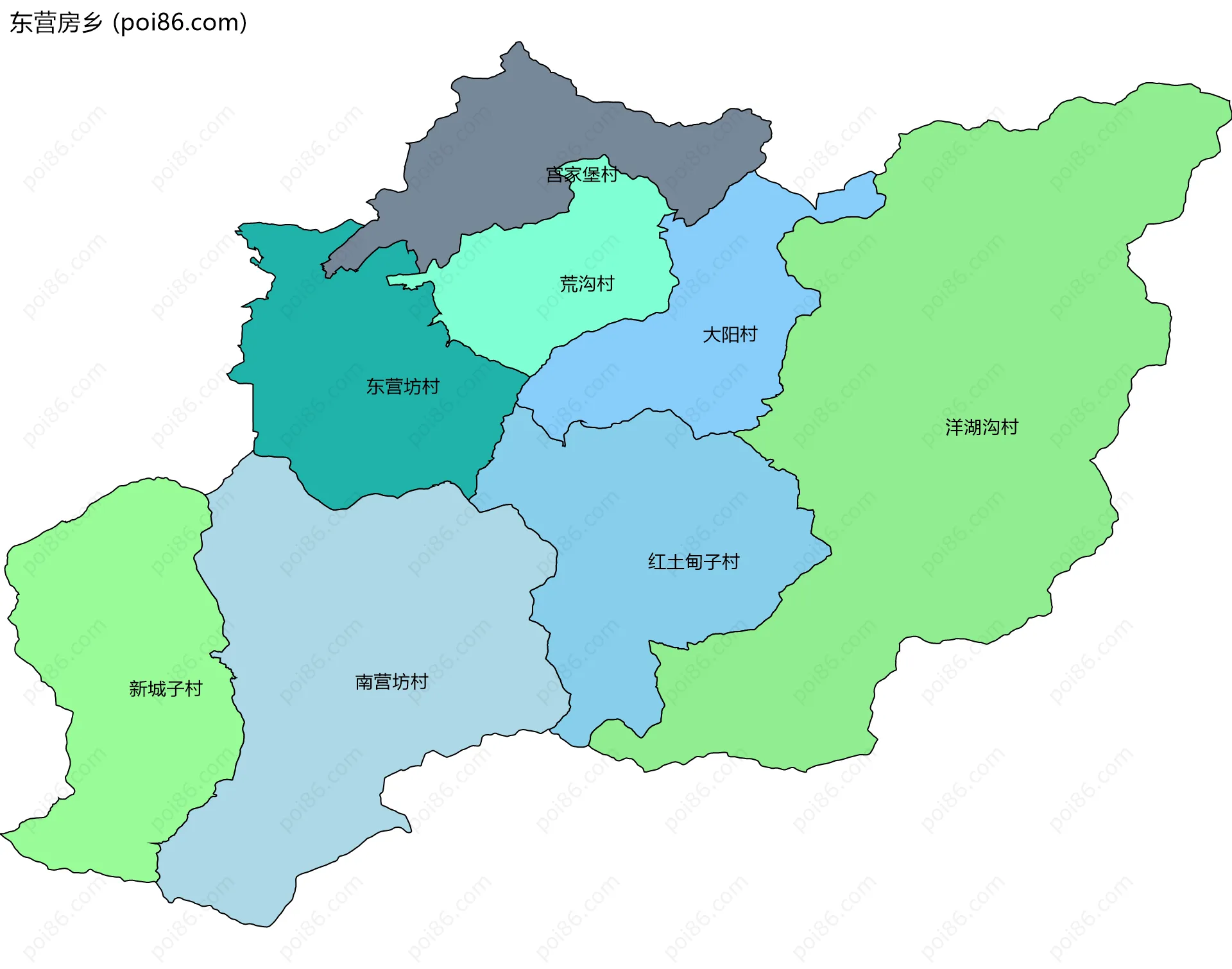 东营房乡边界地图(五级行政区划)