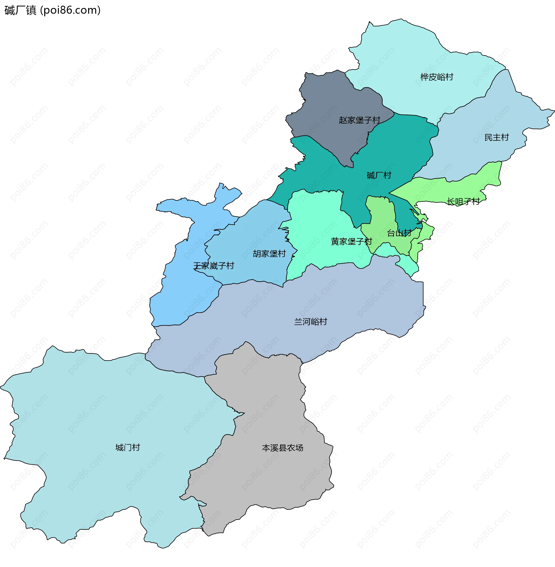 碱厂镇边界地图(五级行政区划)
