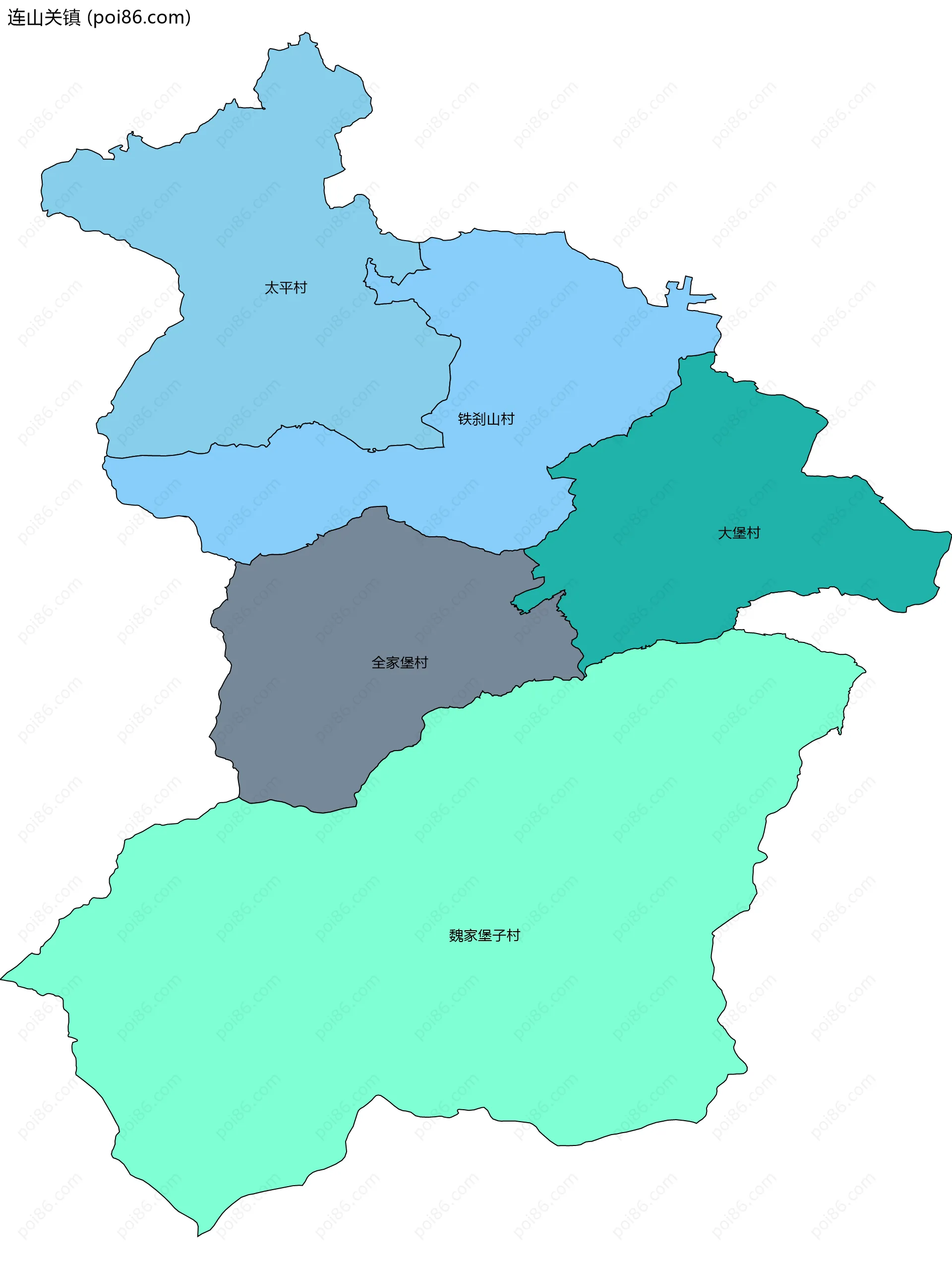 连山关镇边界地图(五级行政区划)