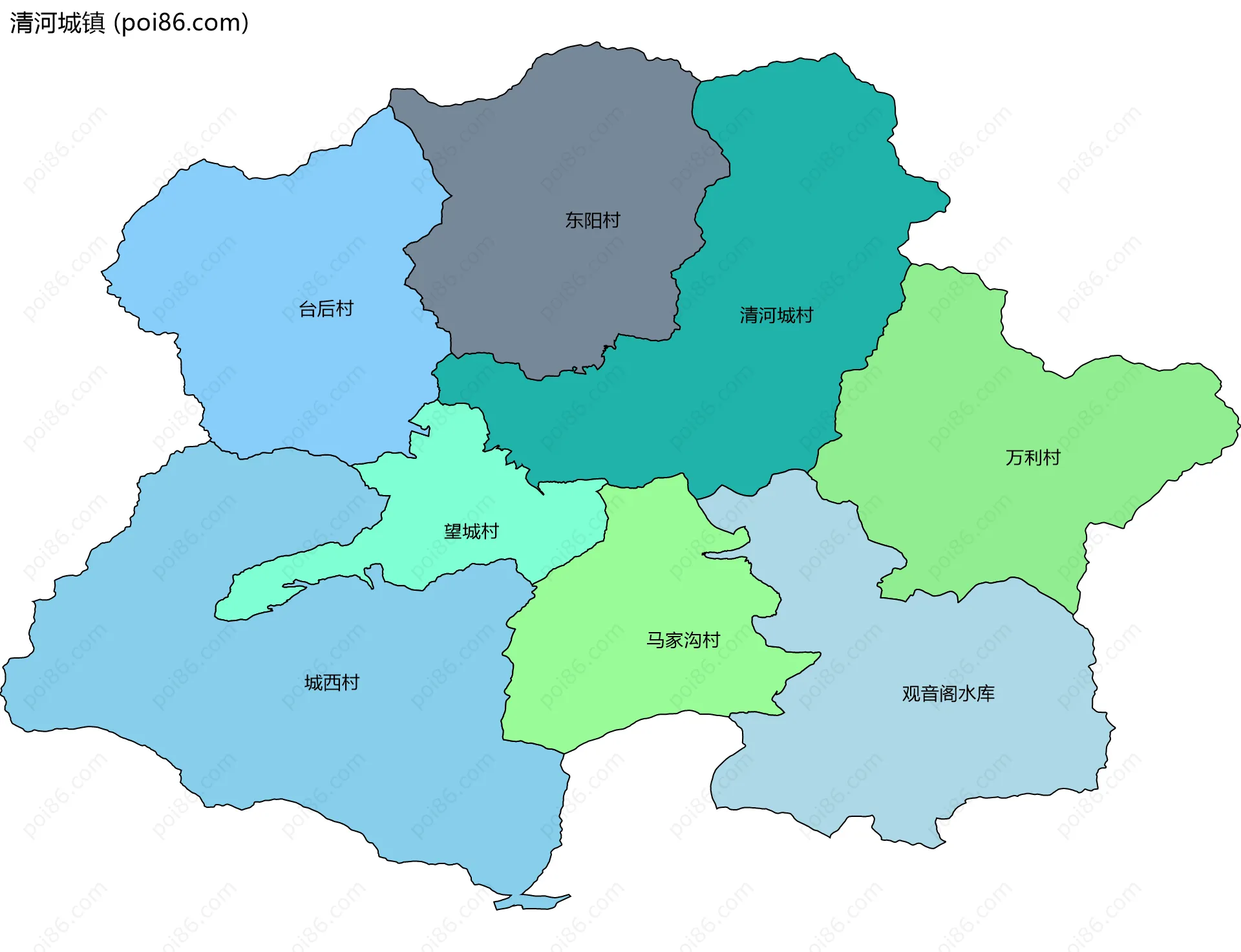 清河城镇边界地图(五级行政区划)