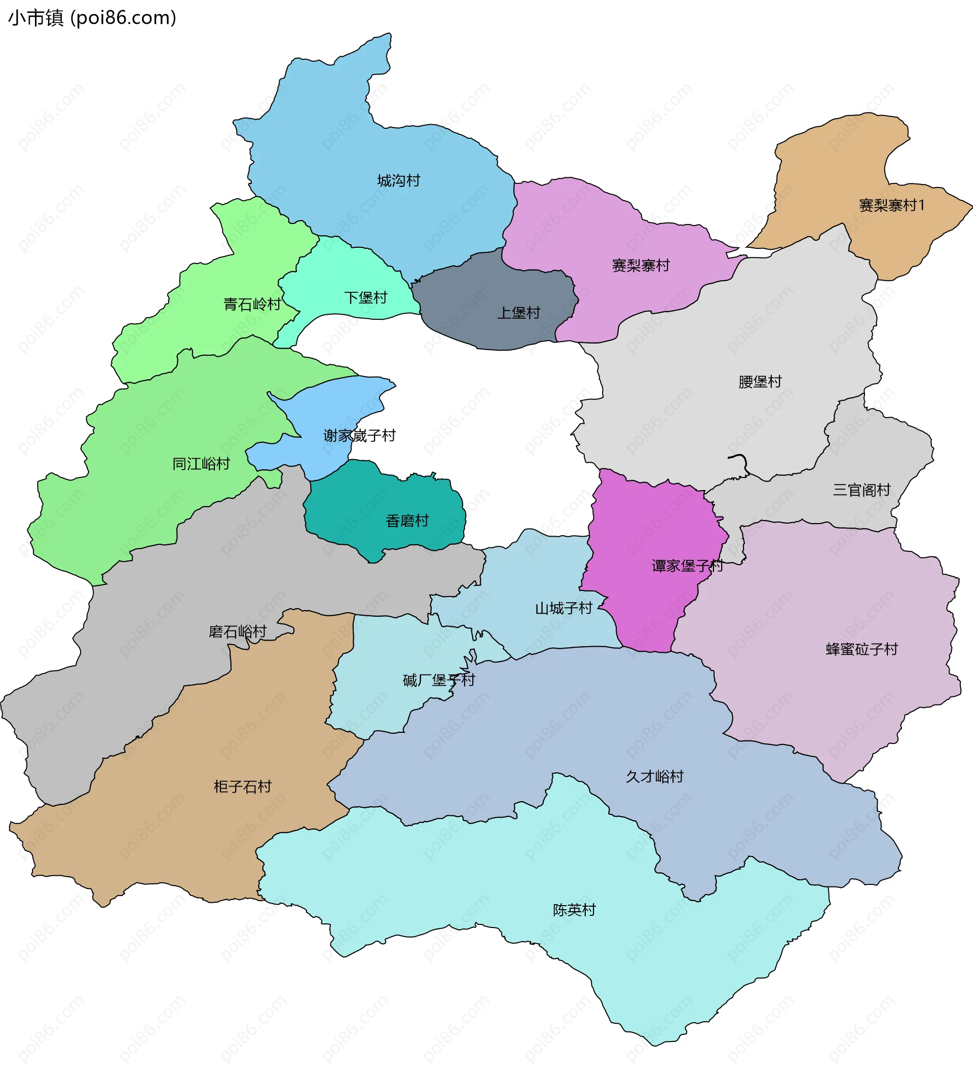 小市镇边界地图(五级行政区划)