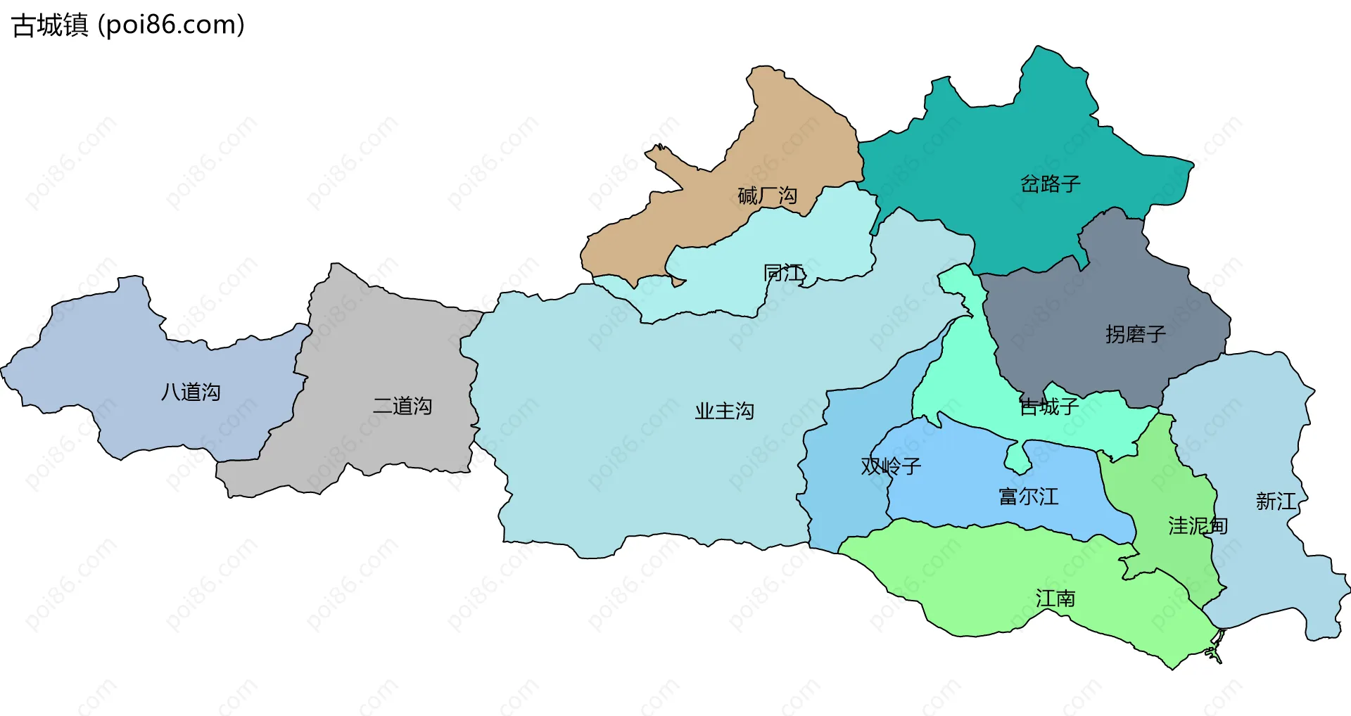 古城镇边界地图(五级行政区划)