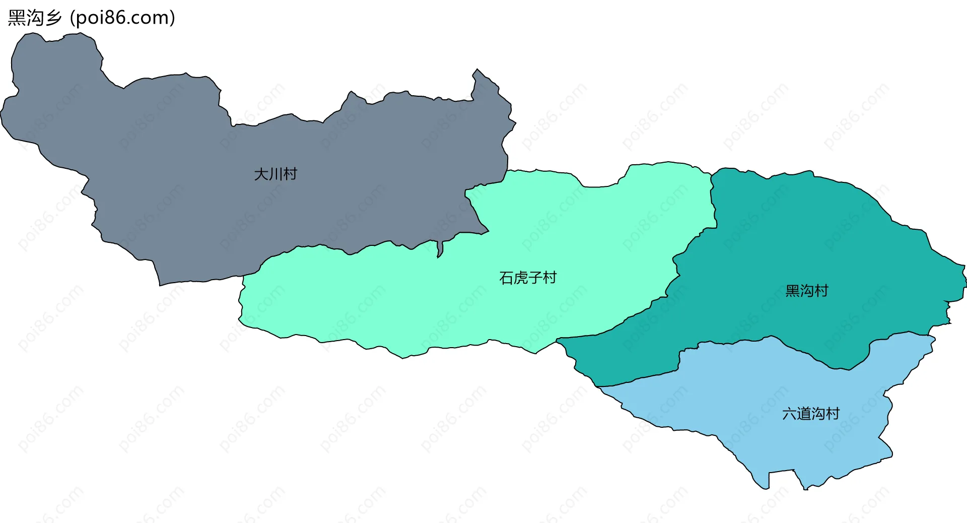 黑沟乡边界地图(五级行政区划)