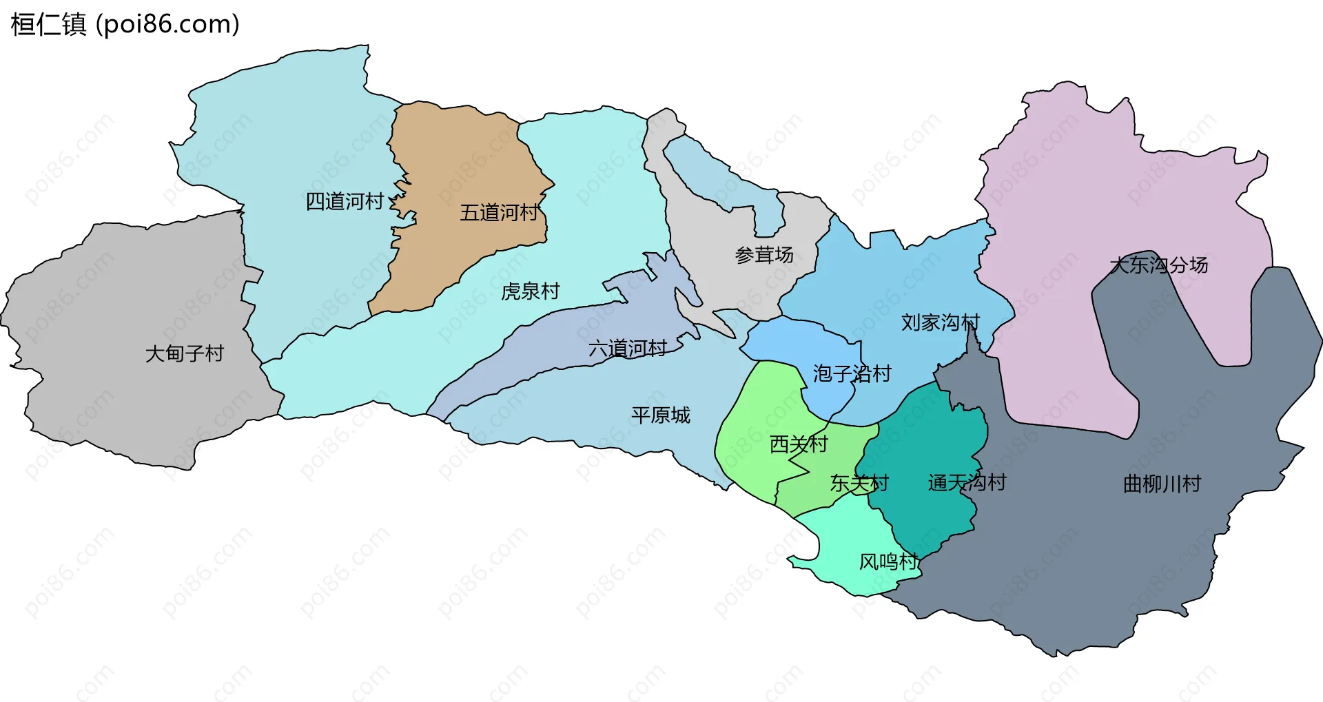 桓仁镇边界地图(五级行政区划)