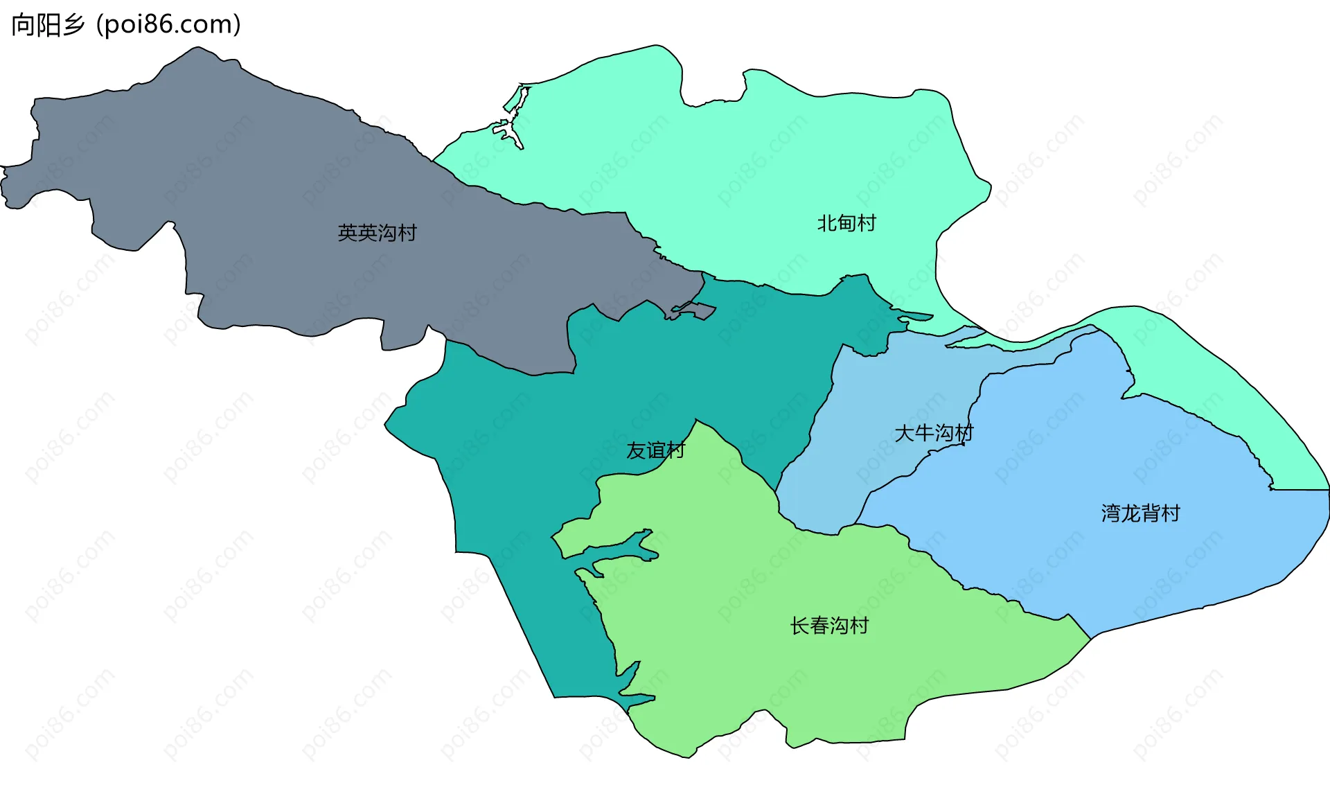 向阳乡边界地图(五级行政区划)