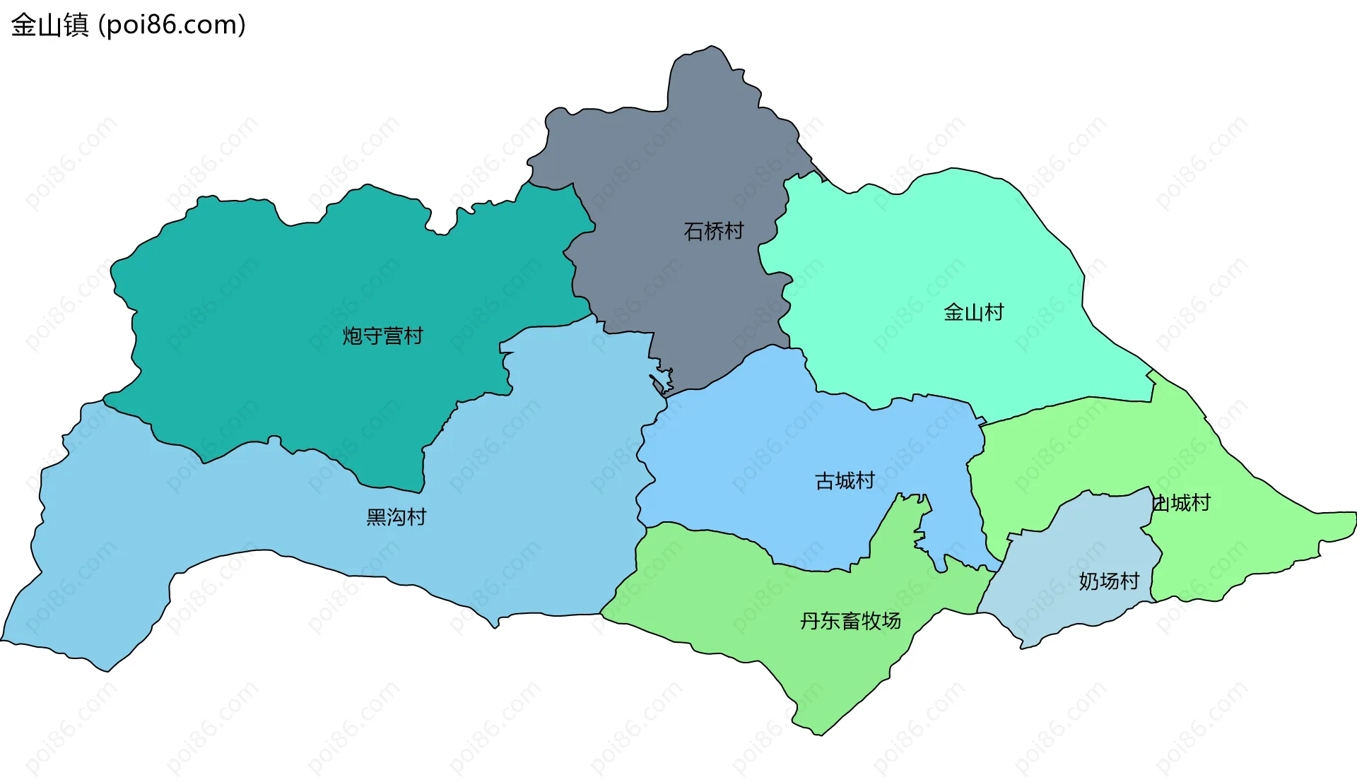 金山镇边界地图(五级行政区划)