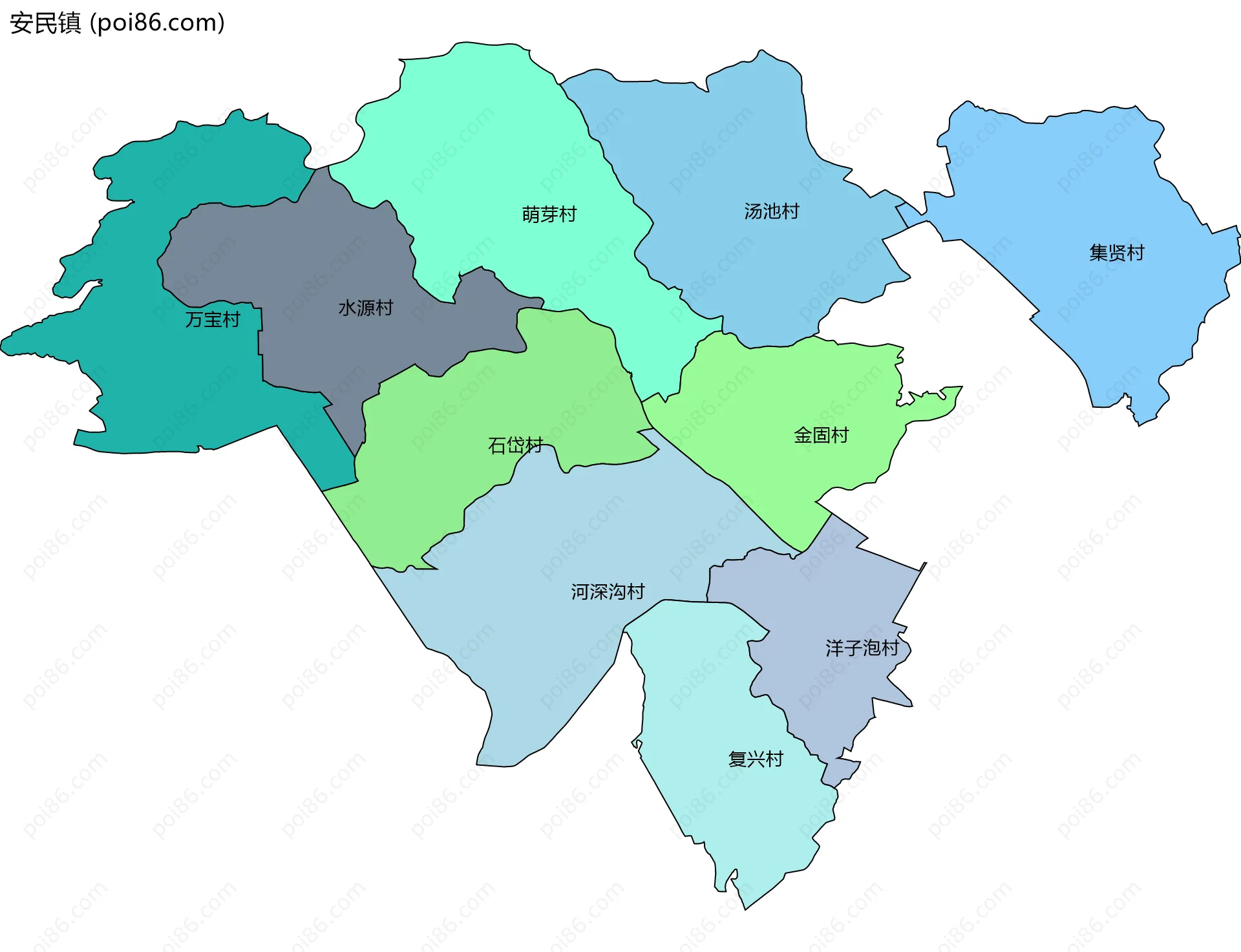安民镇边界地图(五级行政区划)