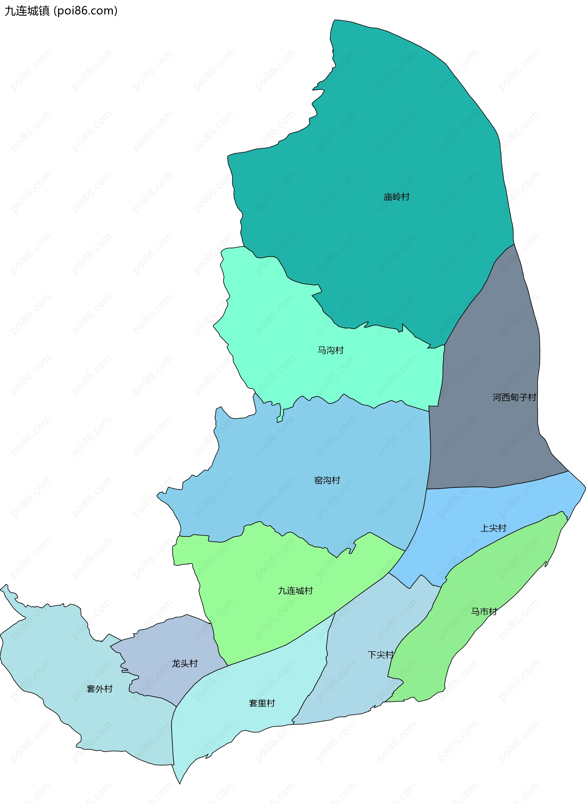 九连城镇边界地图(五级行政区划)