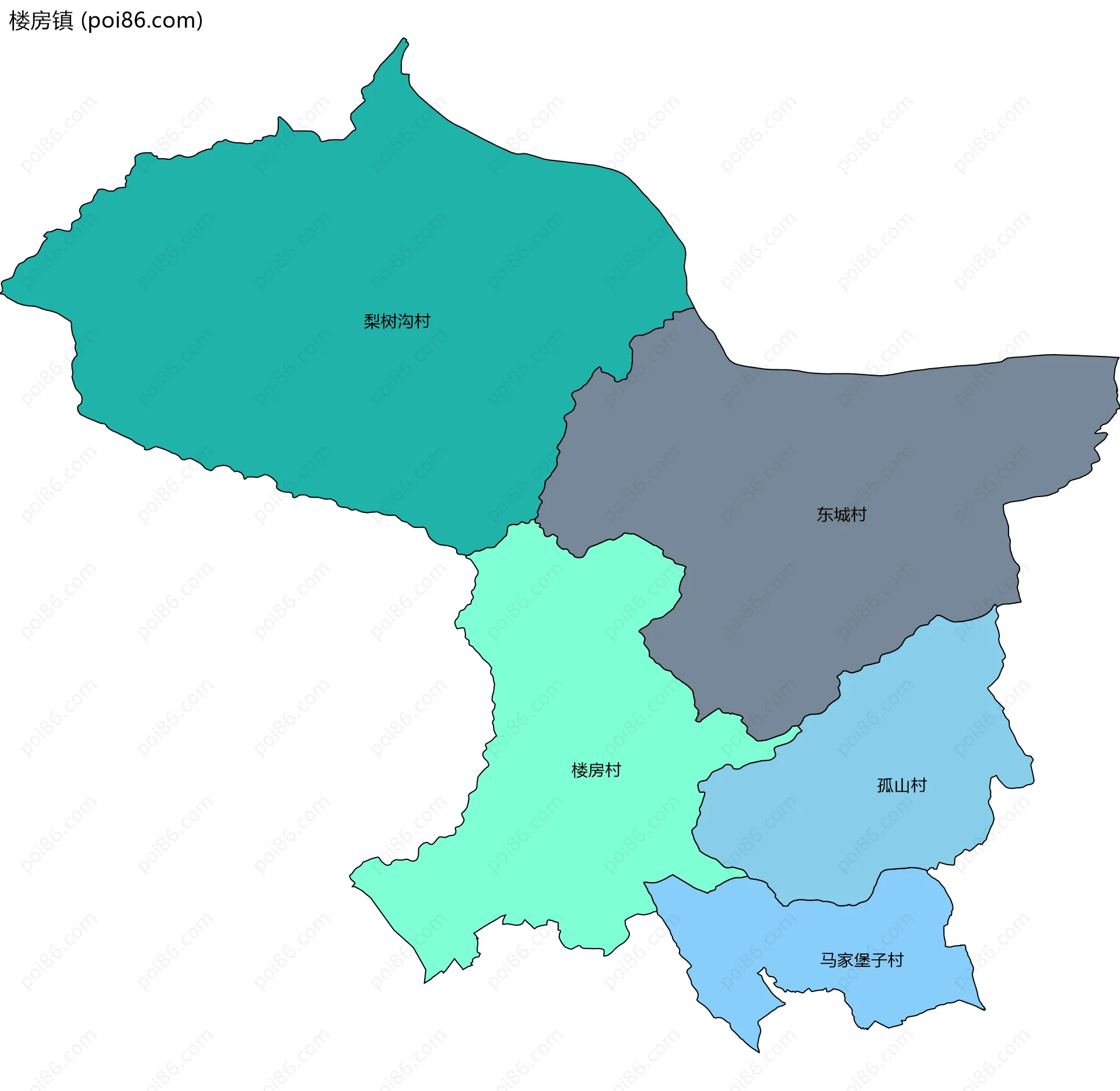 楼房镇边界地图(五级行政区划)