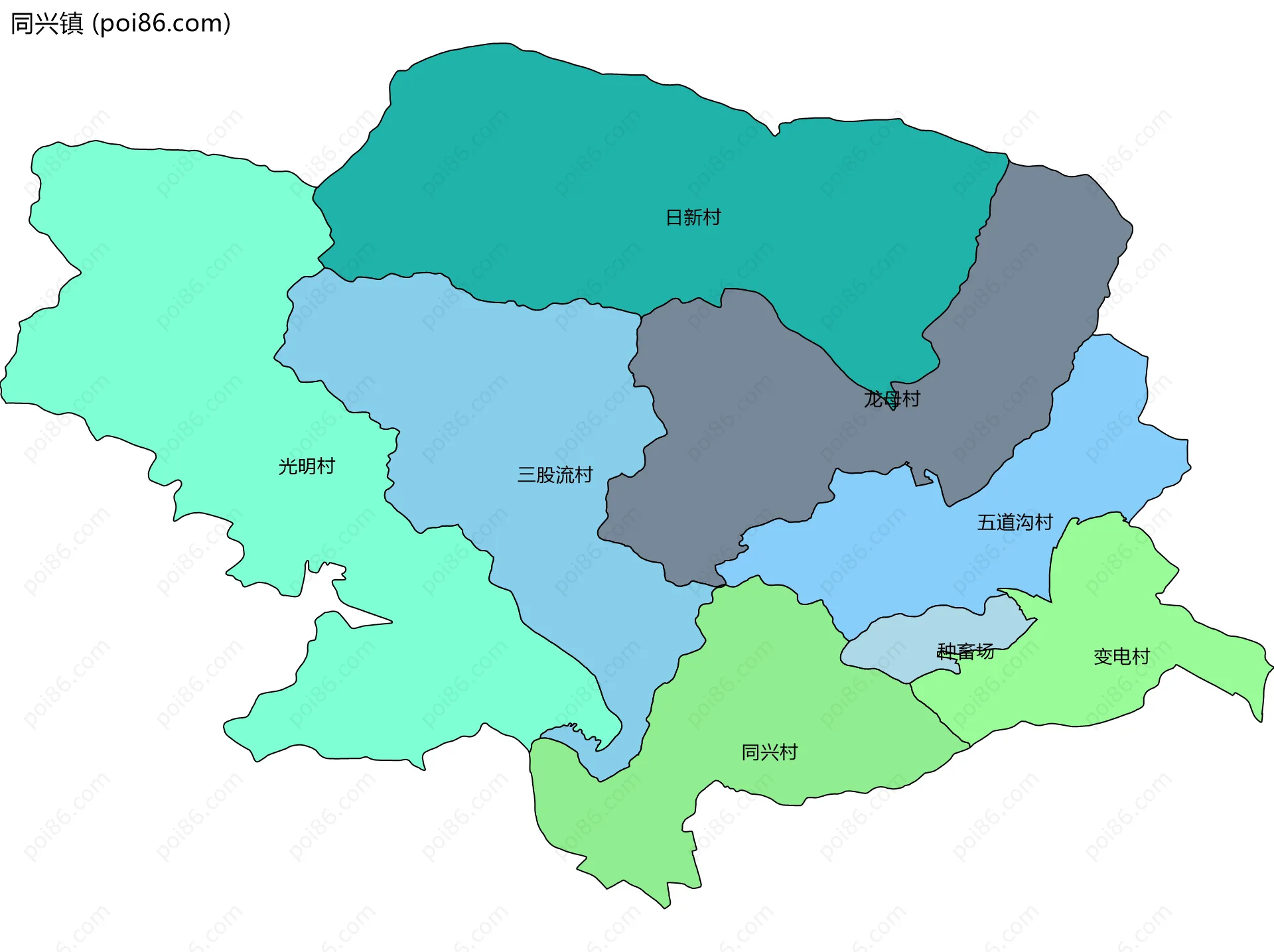 同兴镇边界地图(五级行政区划)