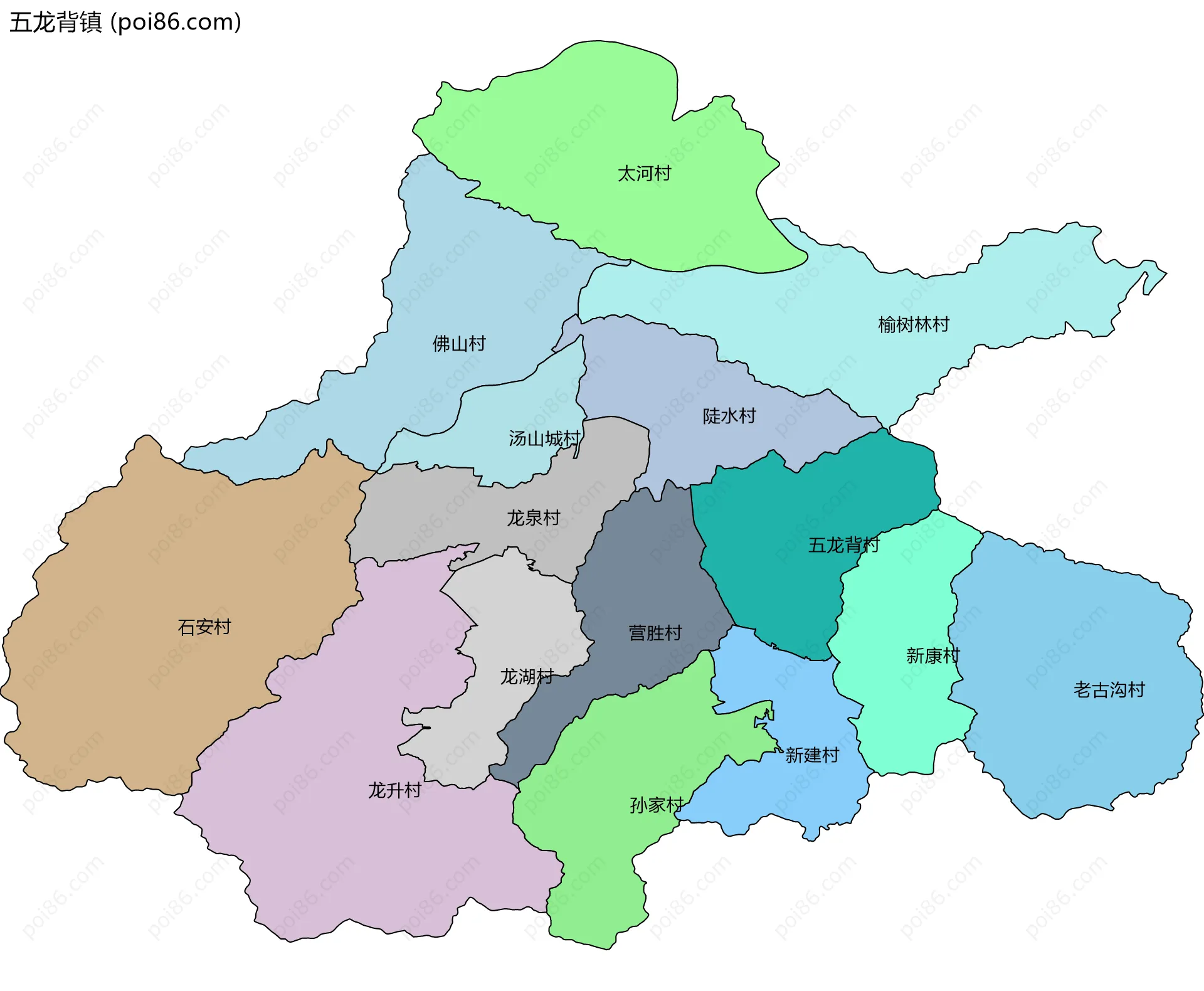 五龙背镇边界地图(五级行政区划)