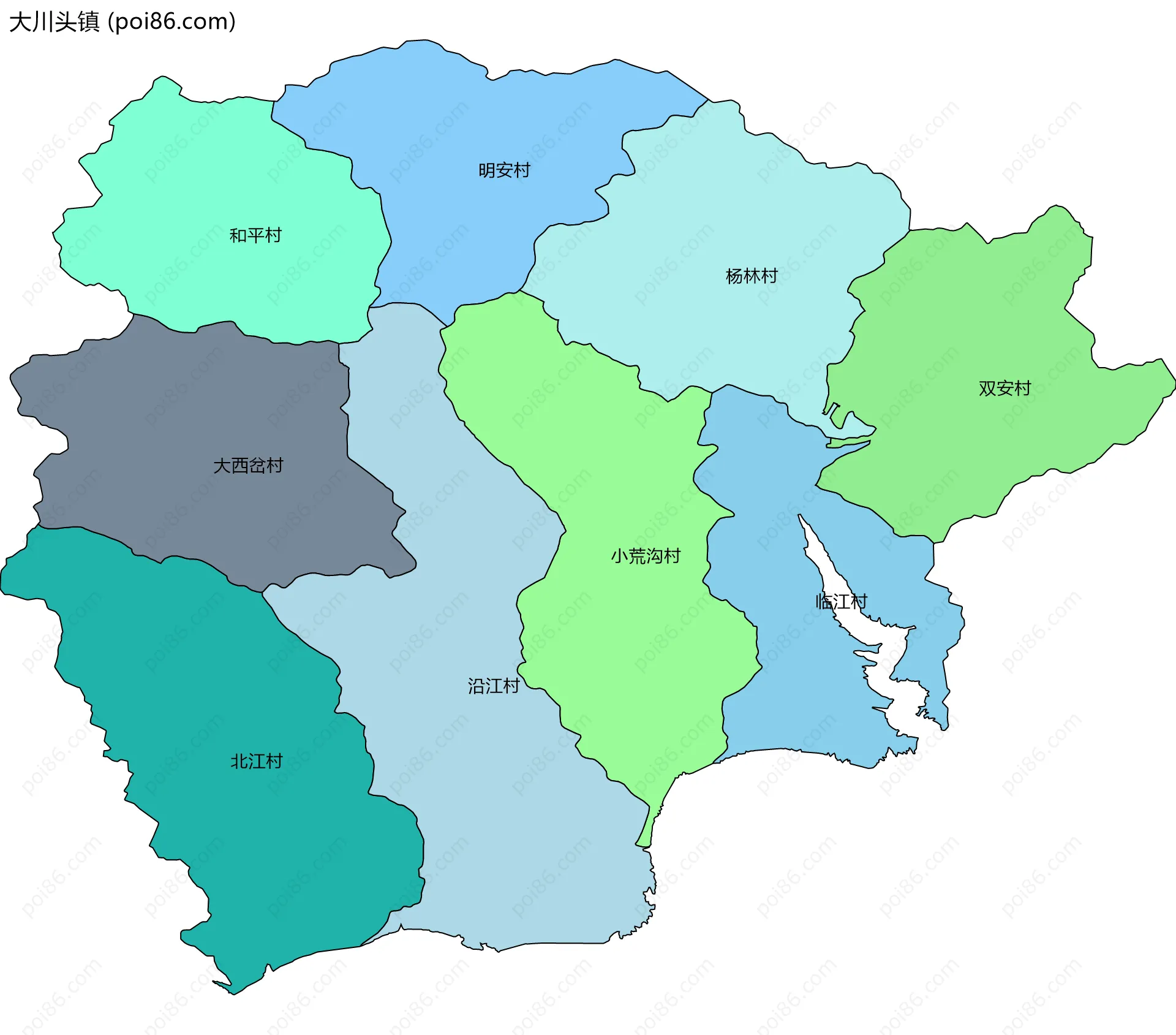 大川头镇边界地图(五级行政区划)