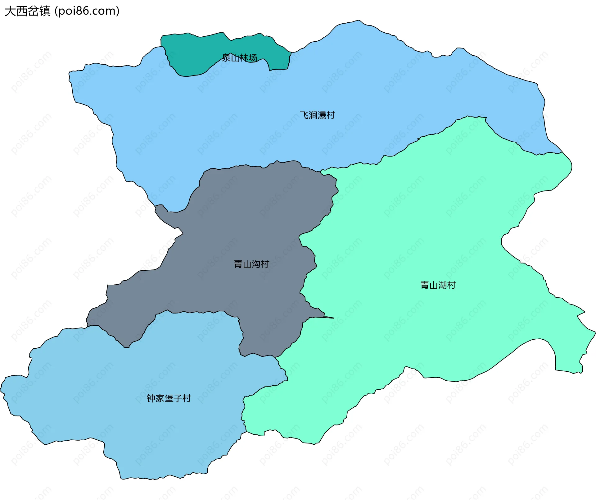 大西岔镇边界地图(五级行政区划)