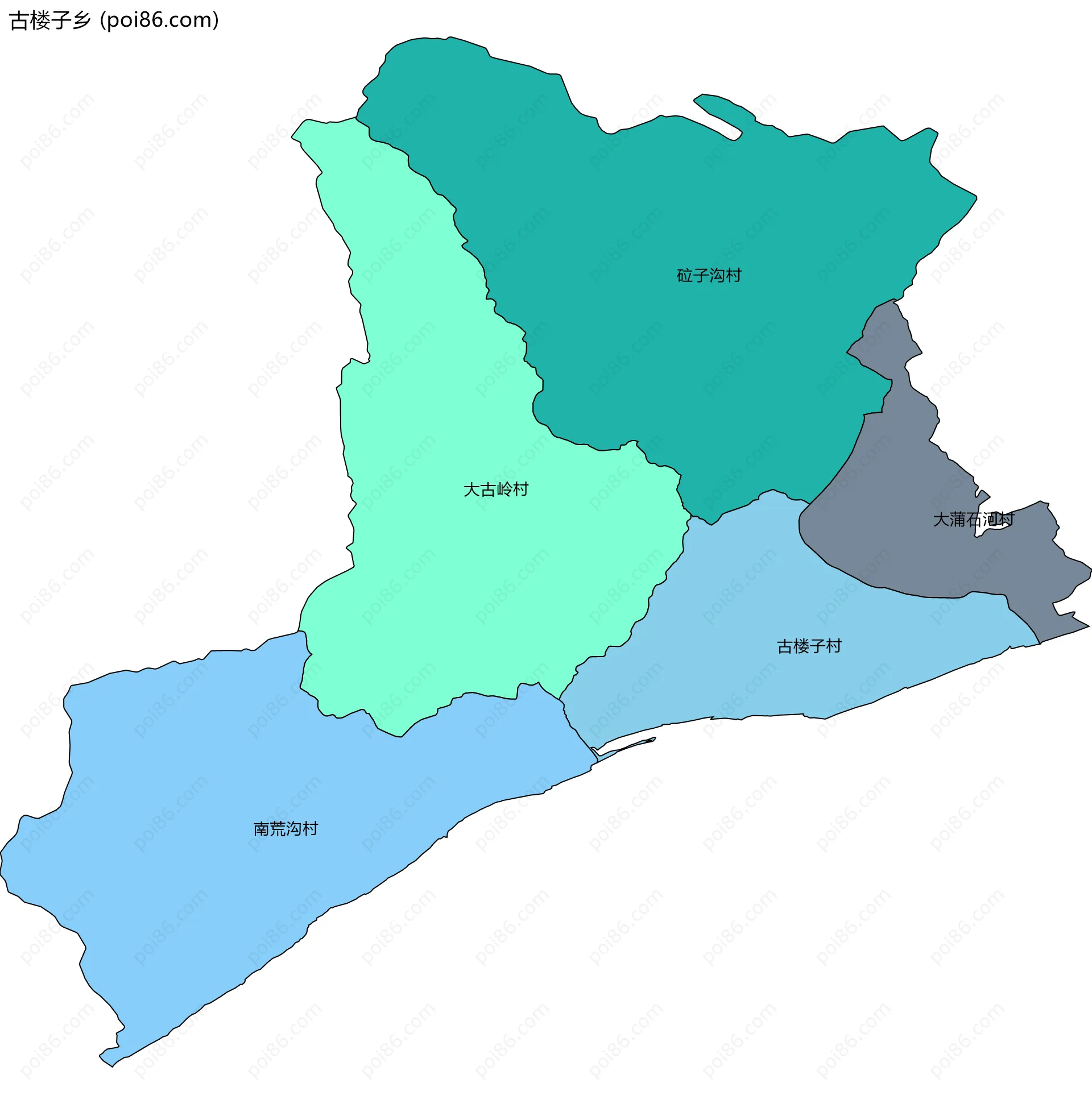 古楼子乡边界地图(五级行政区划)