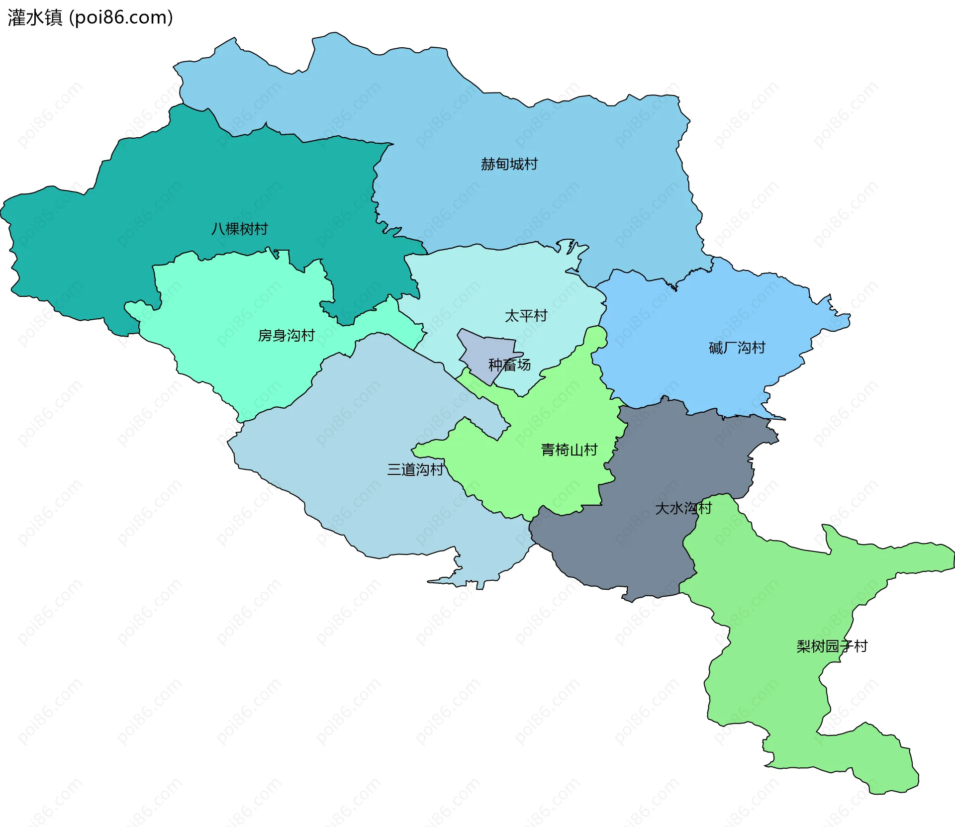 灌水镇边界地图(五级行政区划)