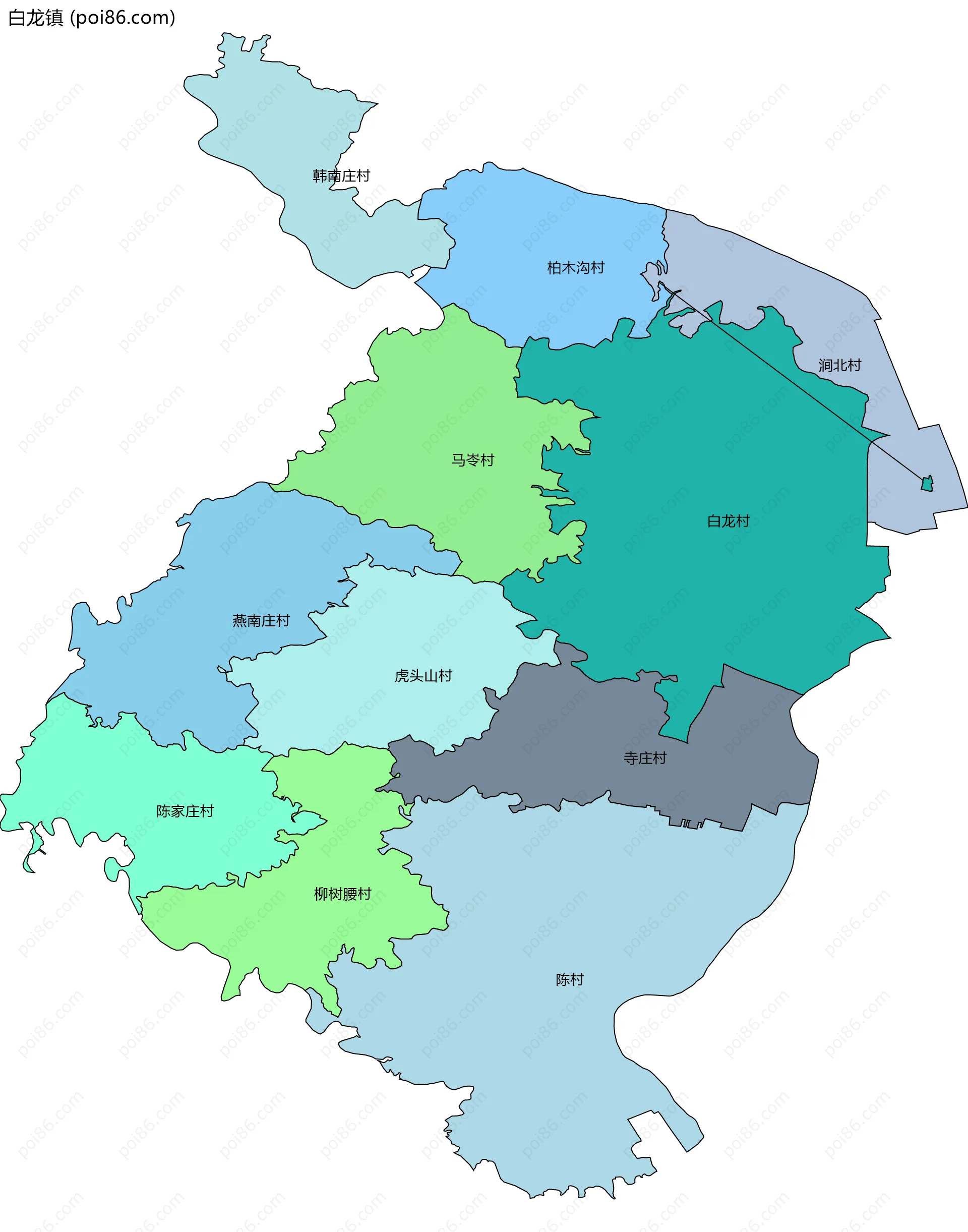 白龙镇边界地图(五级行政区划)