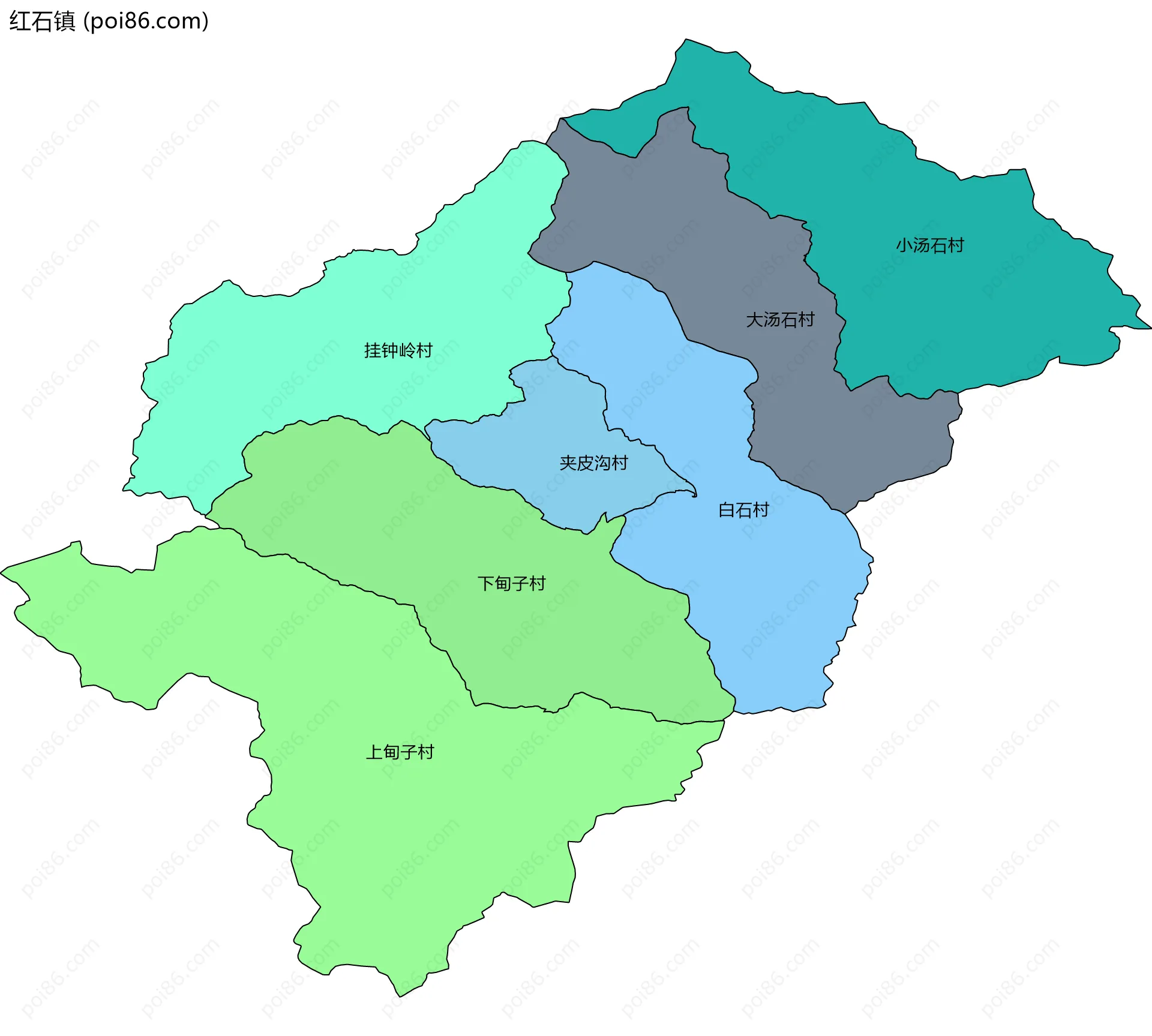 红石镇边界地图(五级行政区划)