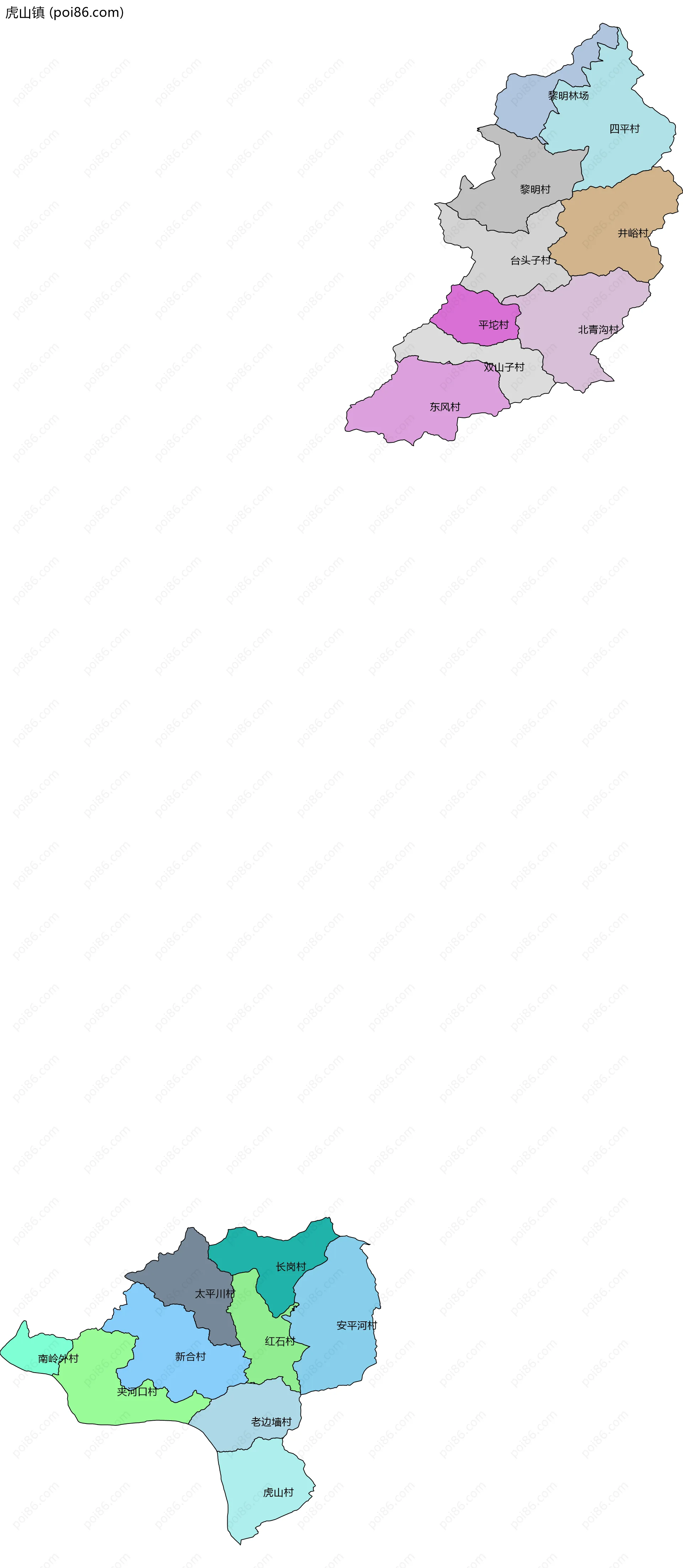 虎山镇边界地图(五级行政区划)