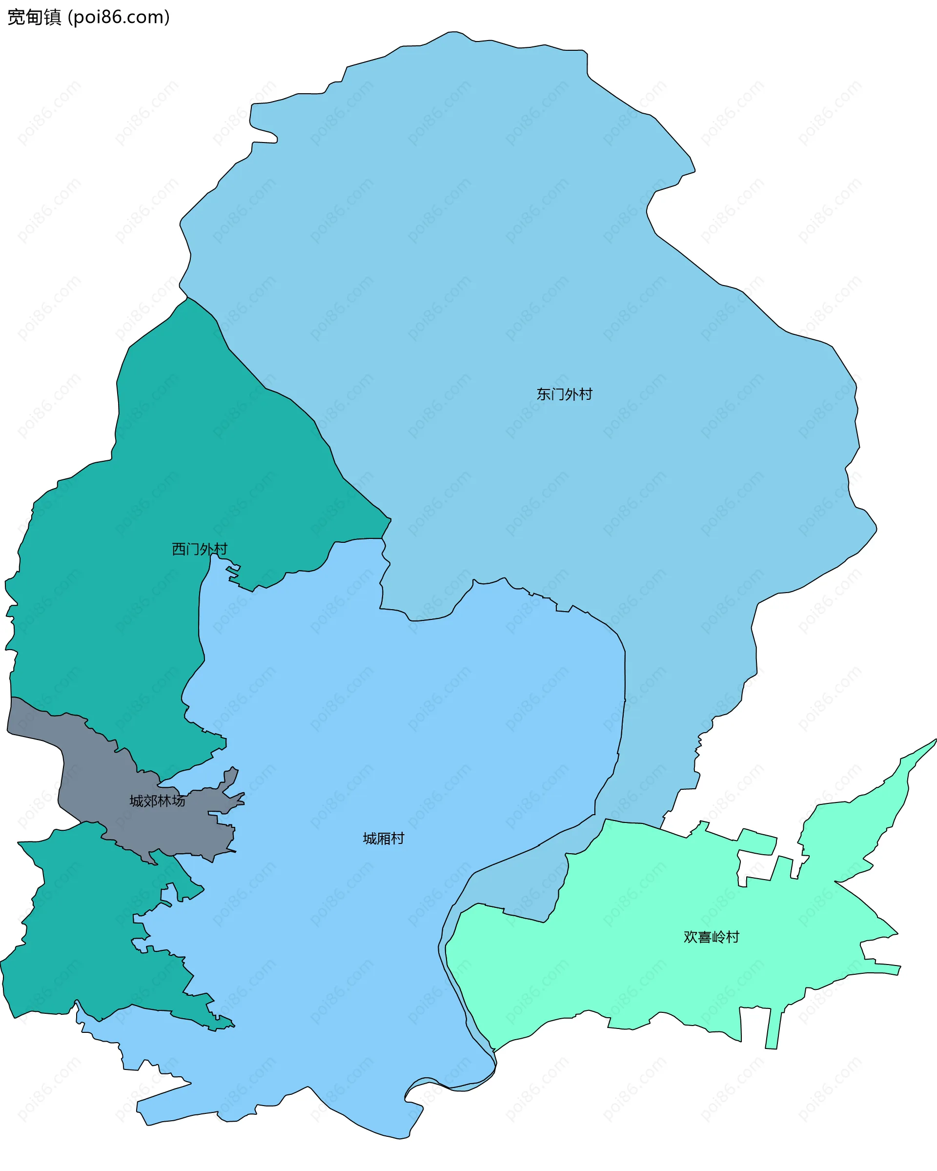 宽甸镇边界地图(五级行政区划)