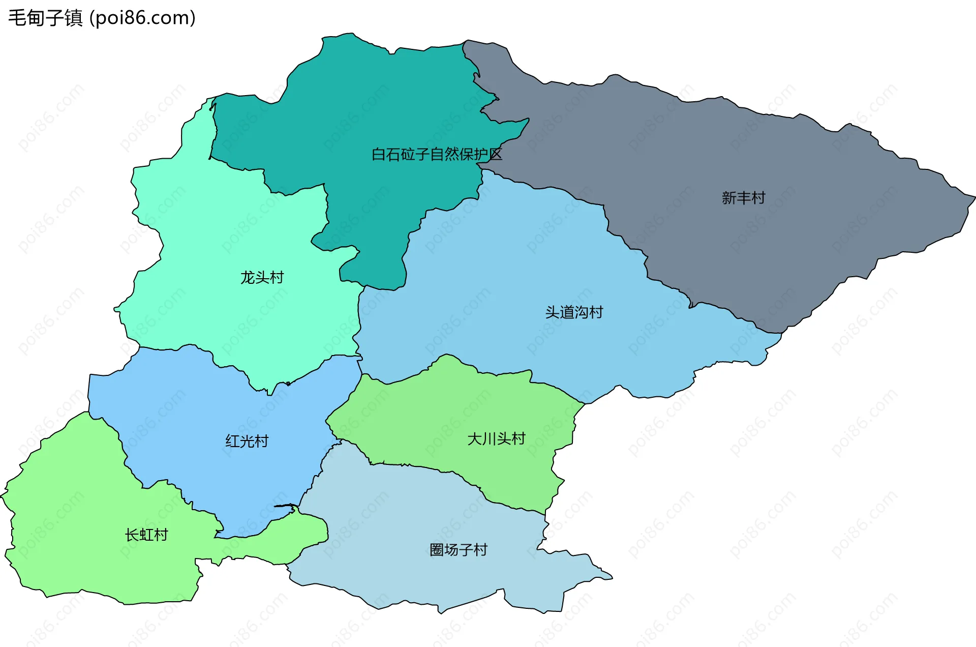 毛甸子镇边界地图(五级行政区划)