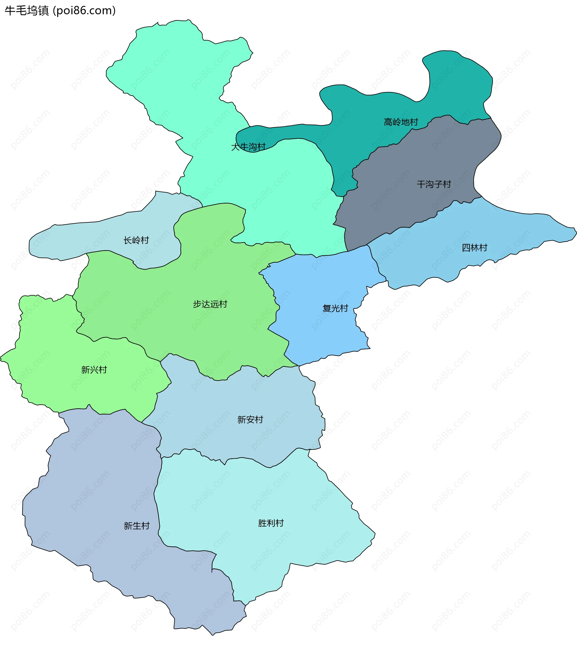 牛毛坞镇边界地图(五级行政区划)