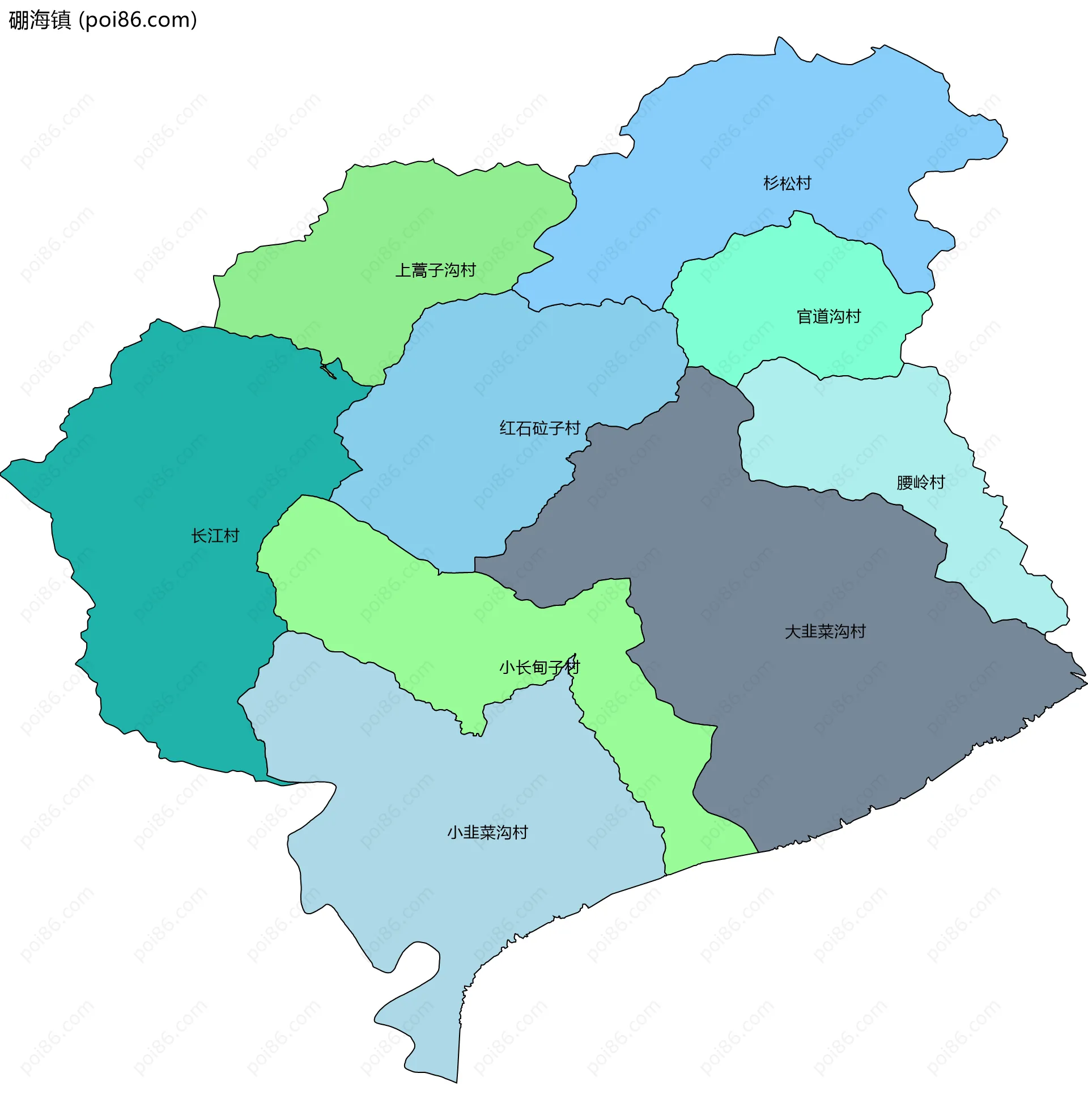 硼海镇边界地图(五级行政区划)