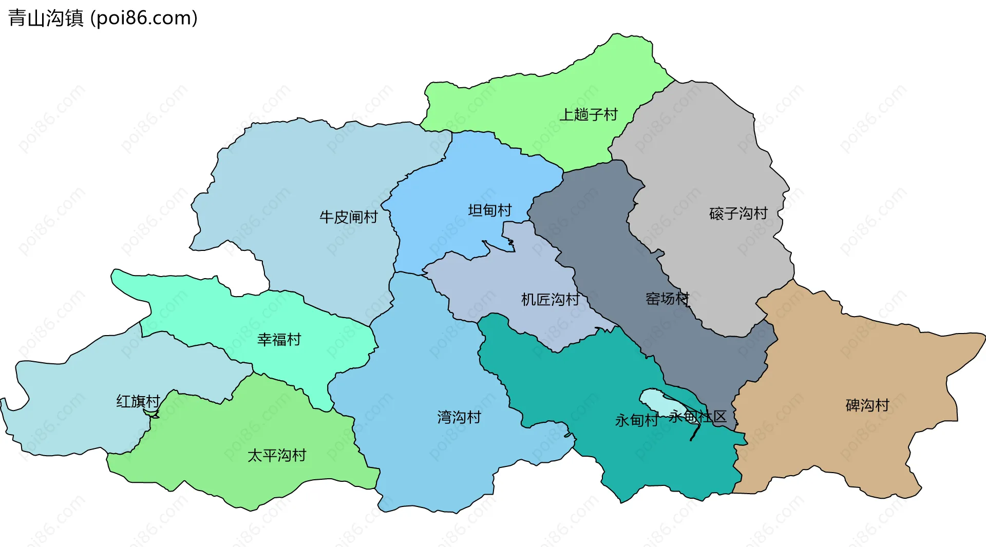 青山沟镇边界地图(五级行政区划)