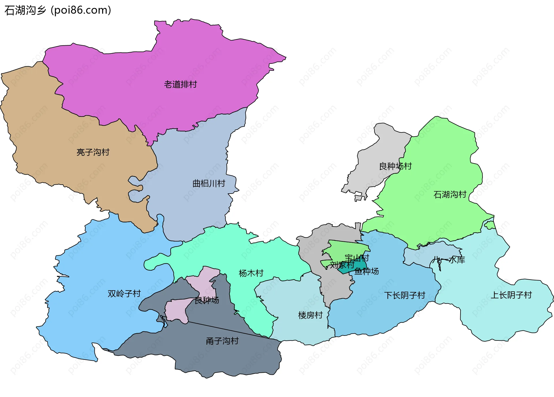 石湖沟乡边界地图(五级行政区划)