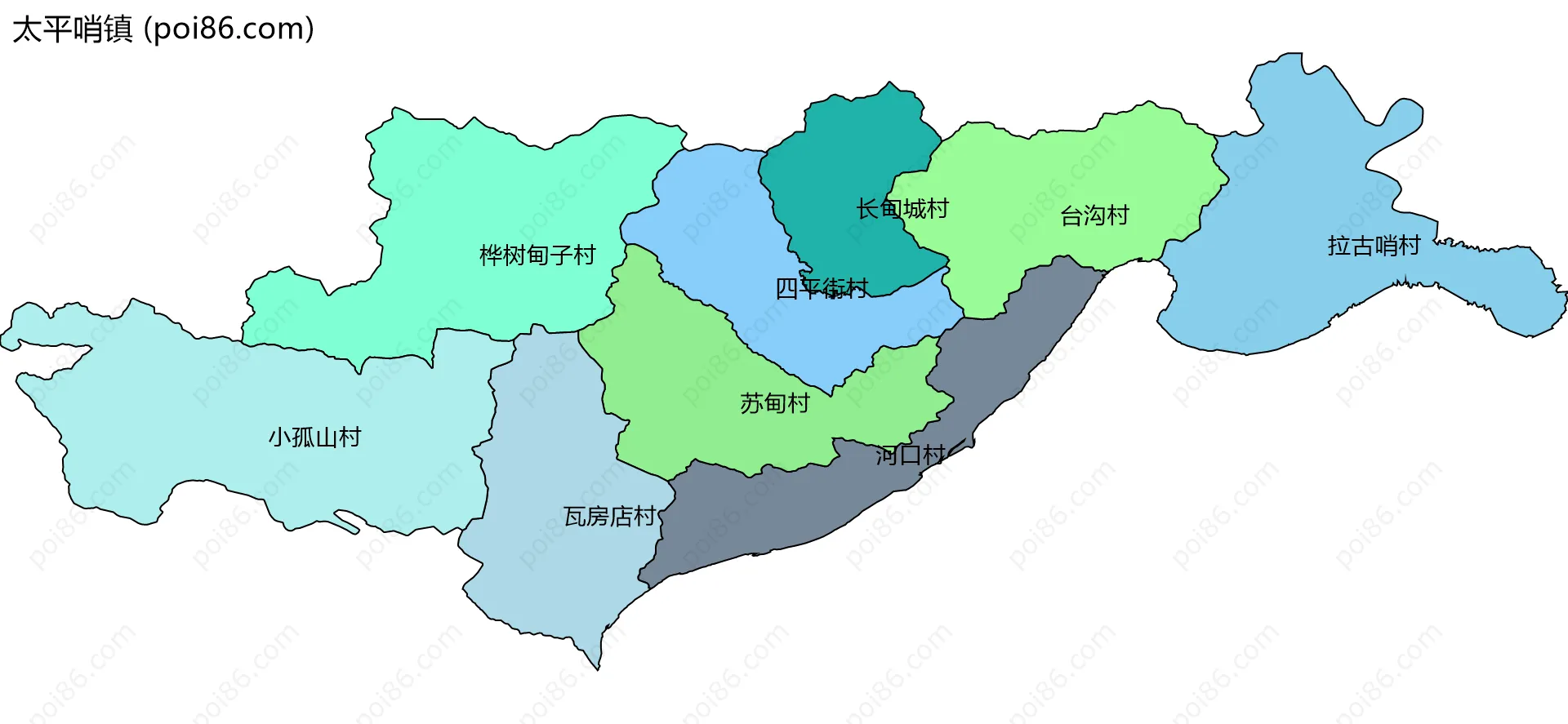 太平哨镇边界地图(五级行政区划)