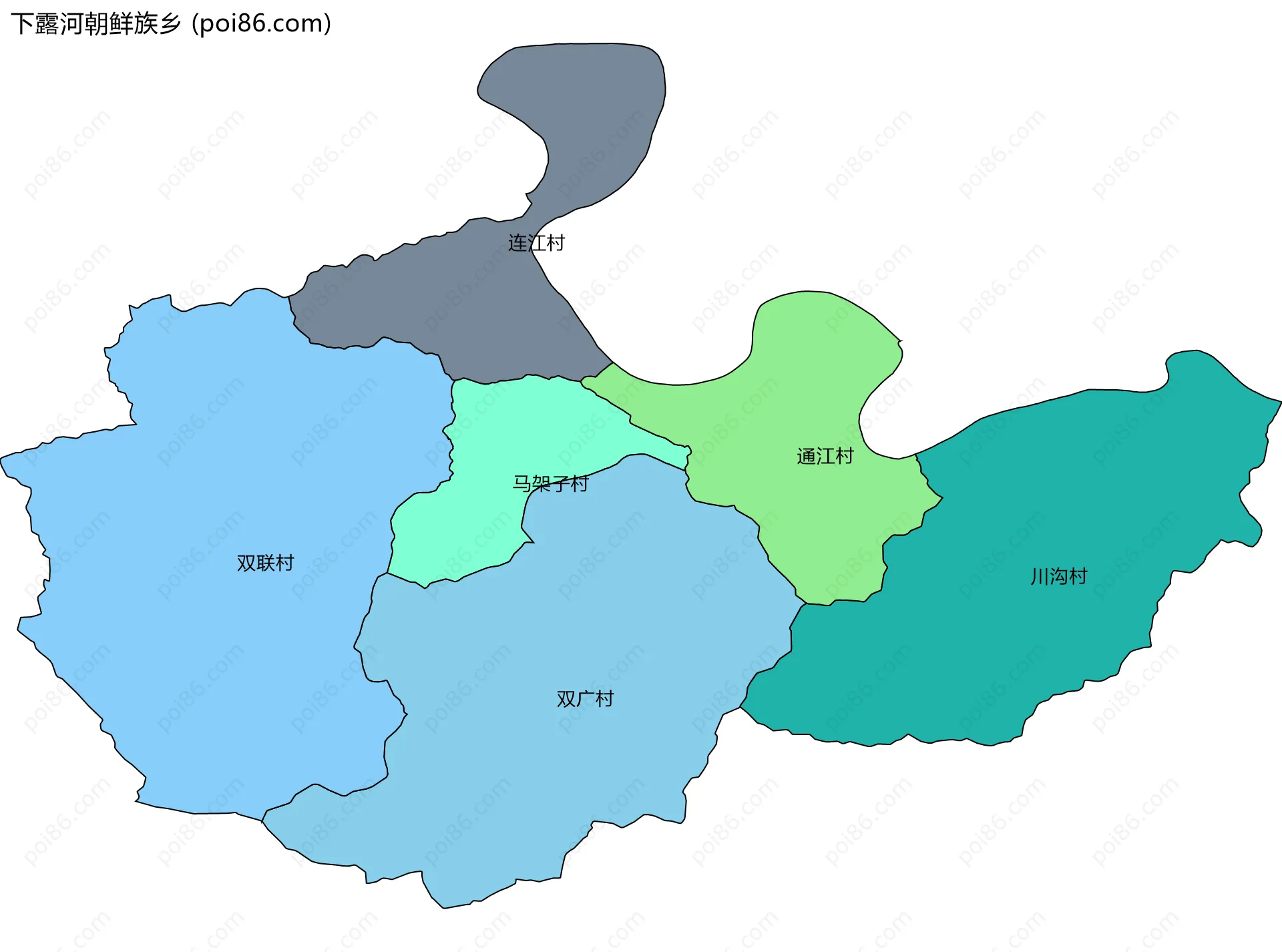 下露河朝鲜族乡边界地图(五级行政区划)