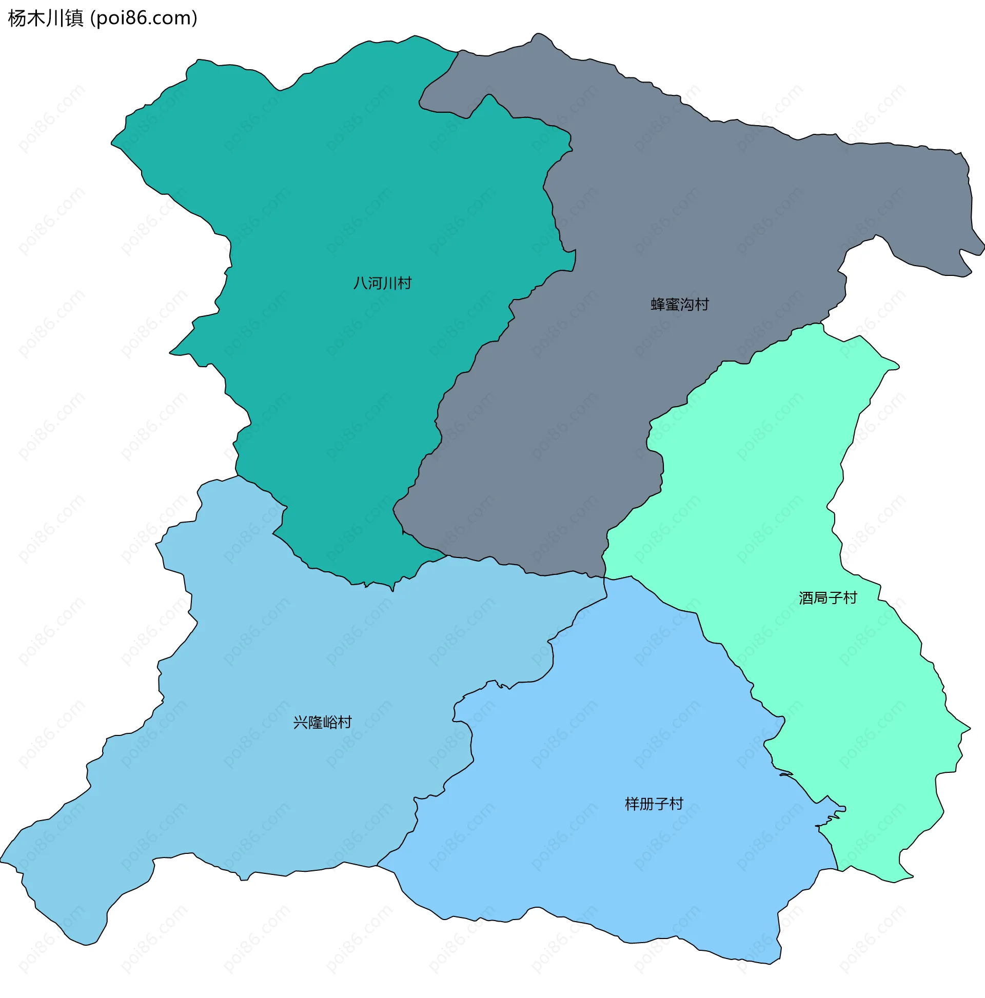 杨木川镇边界地图(五级行政区划)