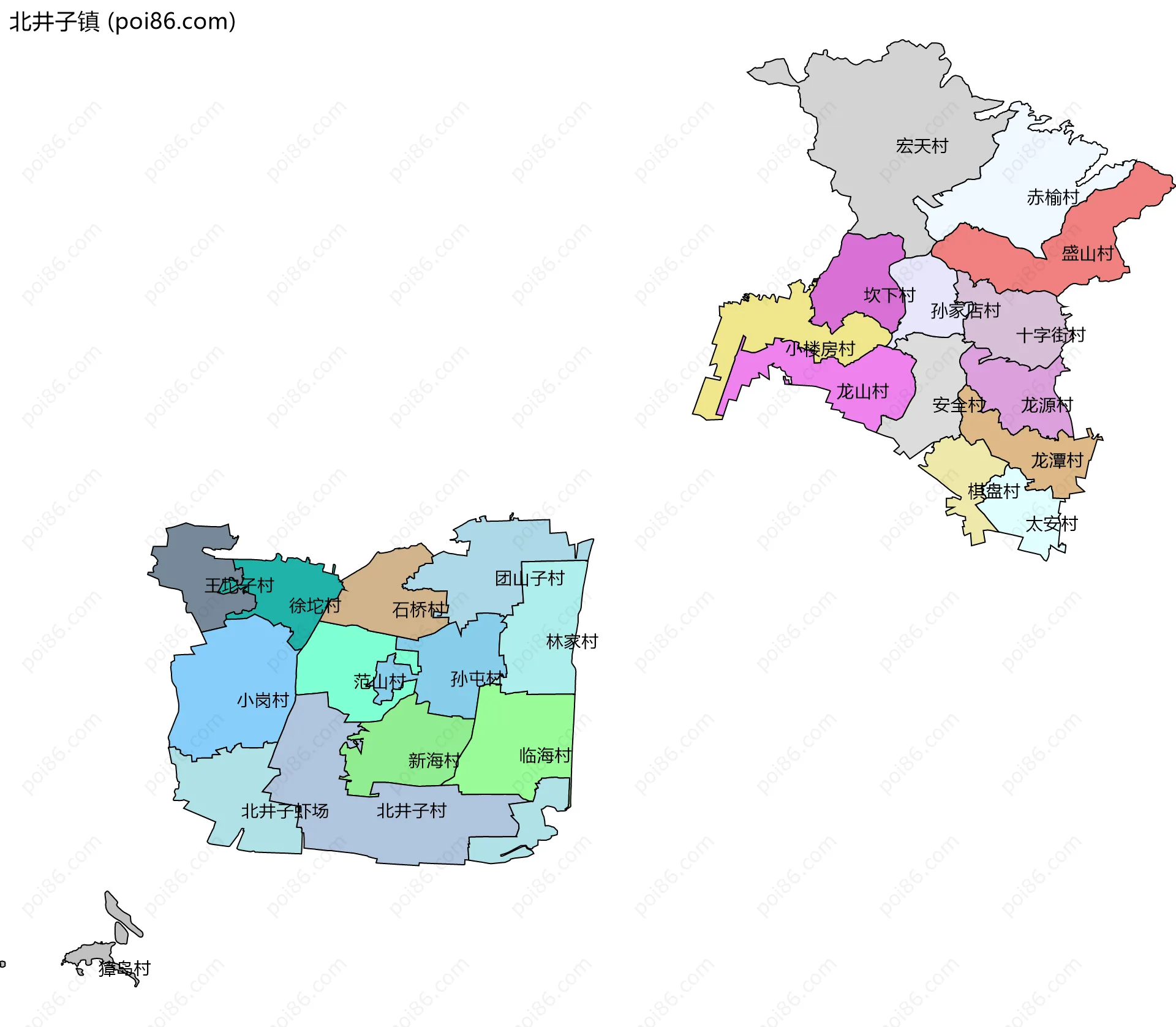 北井子镇边界地图(五级行政区划)