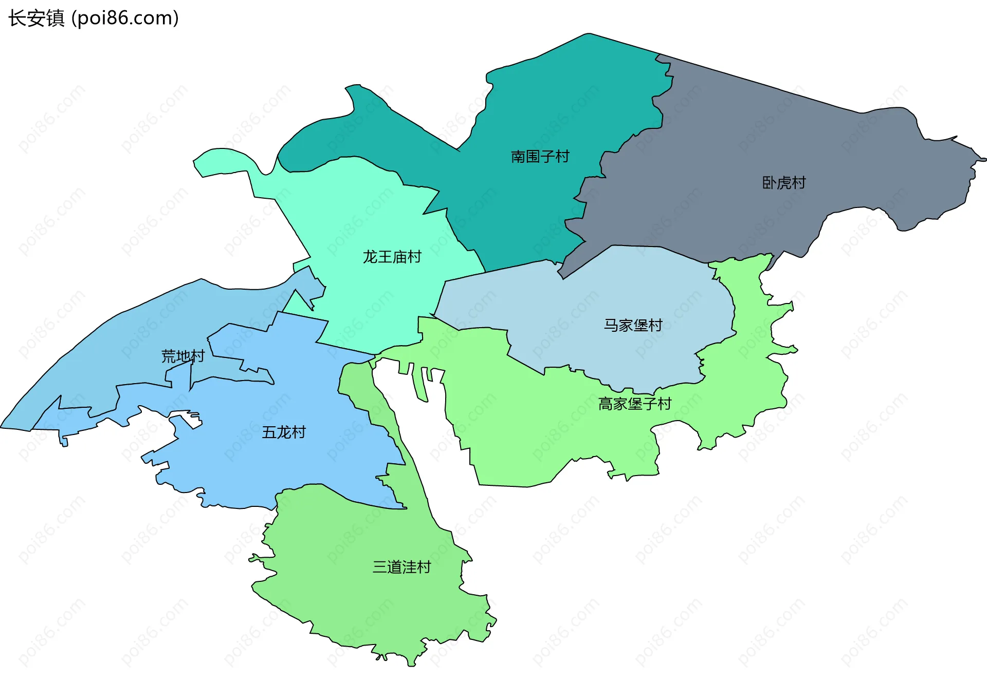 长安镇边界地图(五级行政区划)