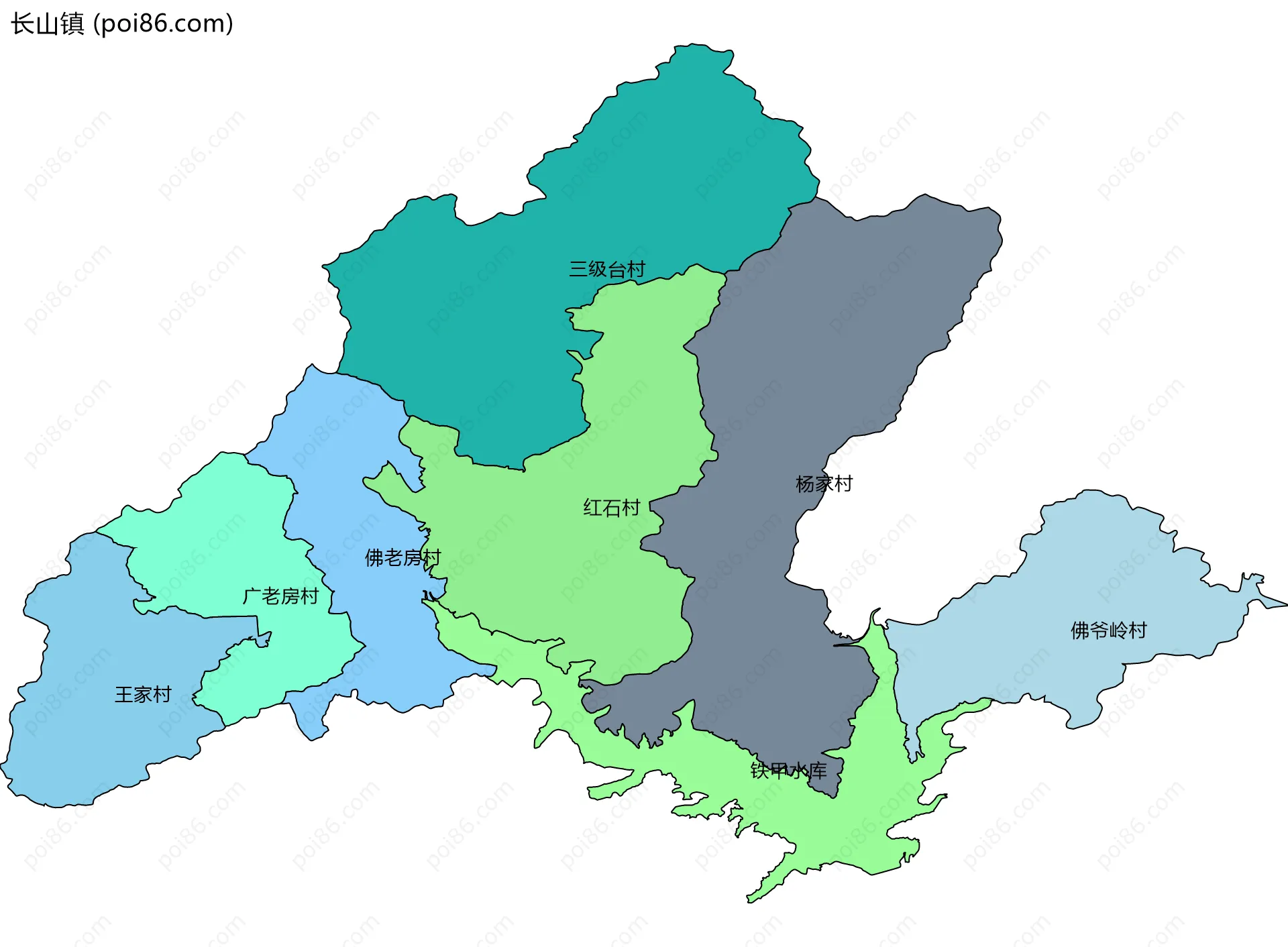 长山镇边界地图(五级行政区划)