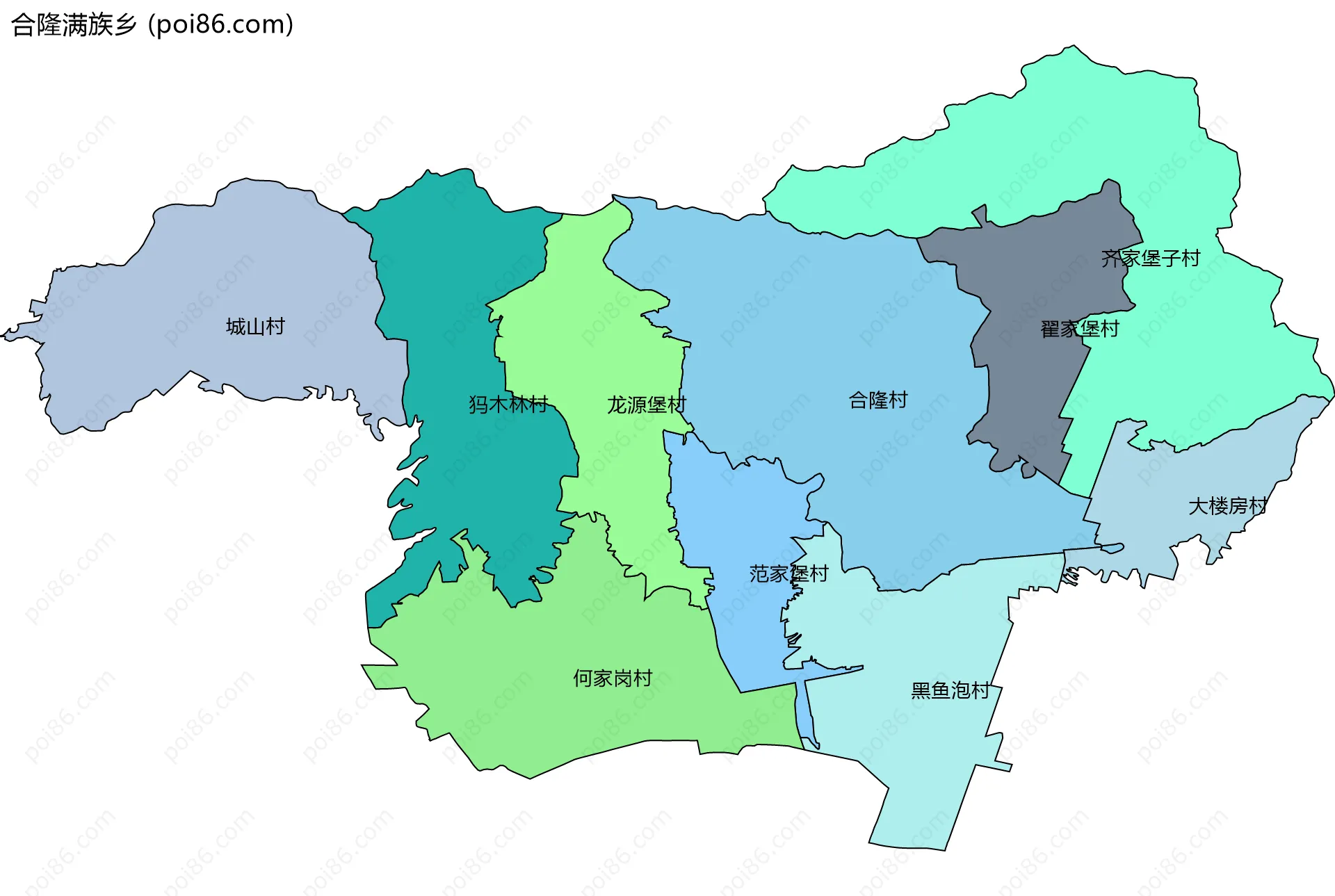 合隆满族乡边界地图(五级行政区划)