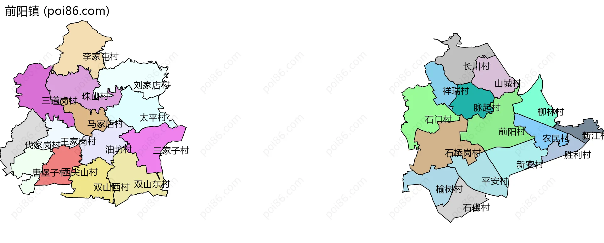 前阳镇边界地图(五级行政区划)