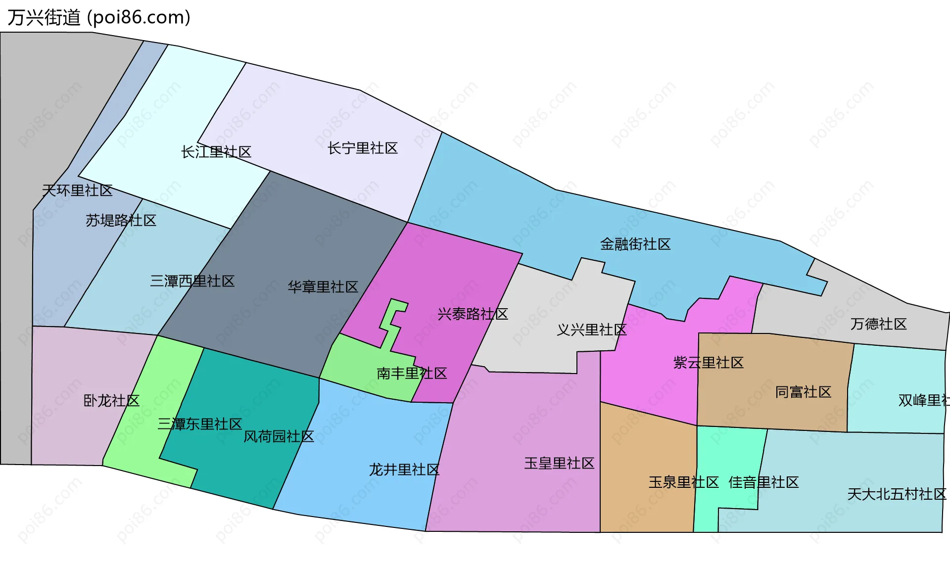 万兴街道边界地图(五级行政区划)