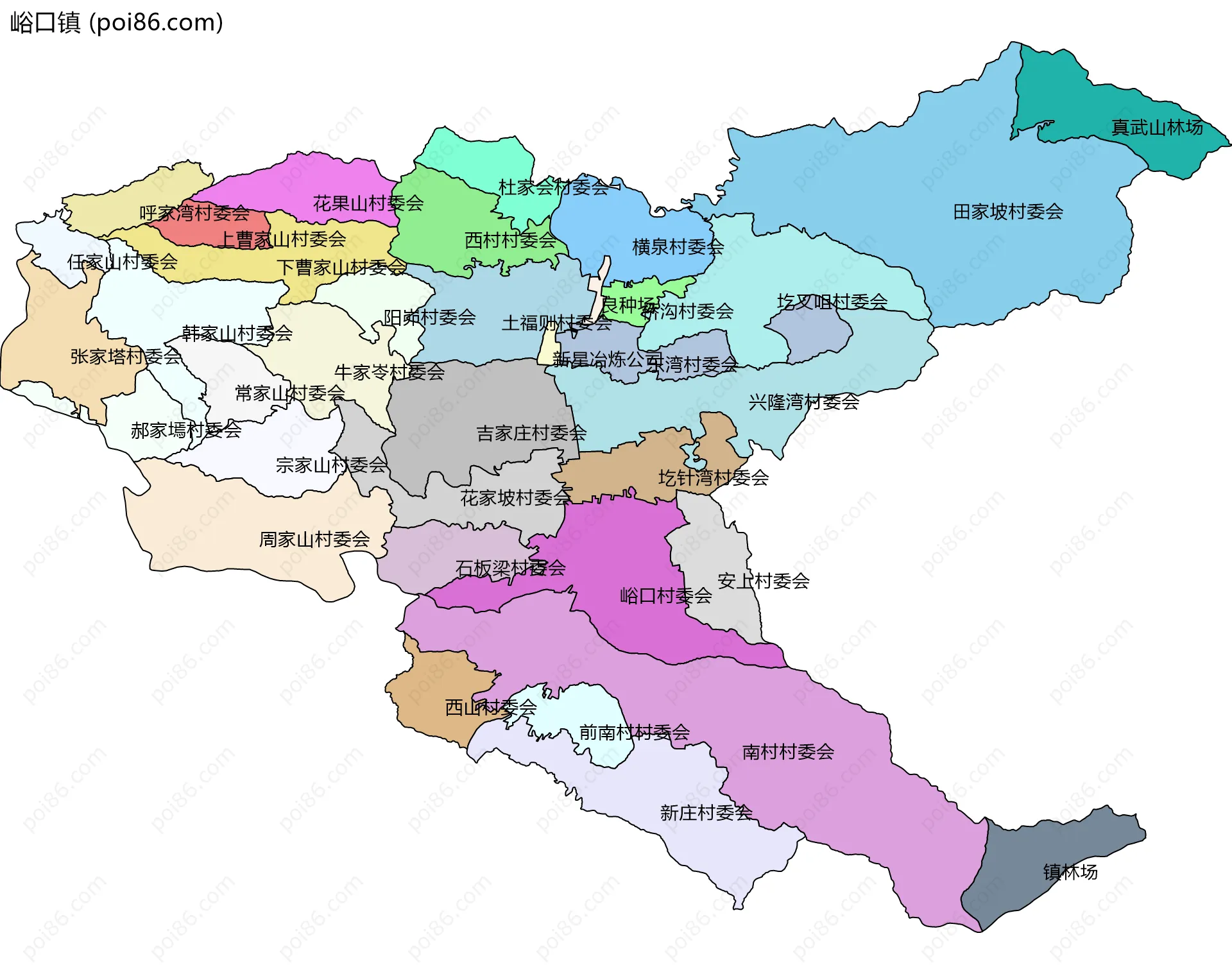 峪口镇边界地图(五级行政区划)