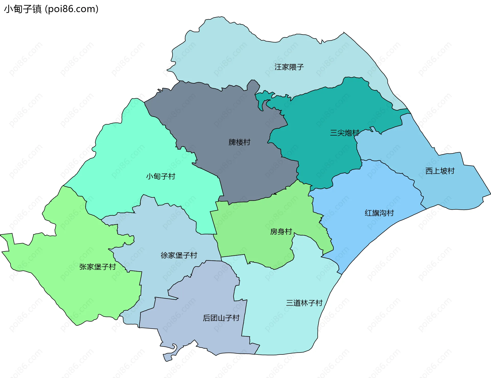 小甸子镇边界地图(五级行政区划)