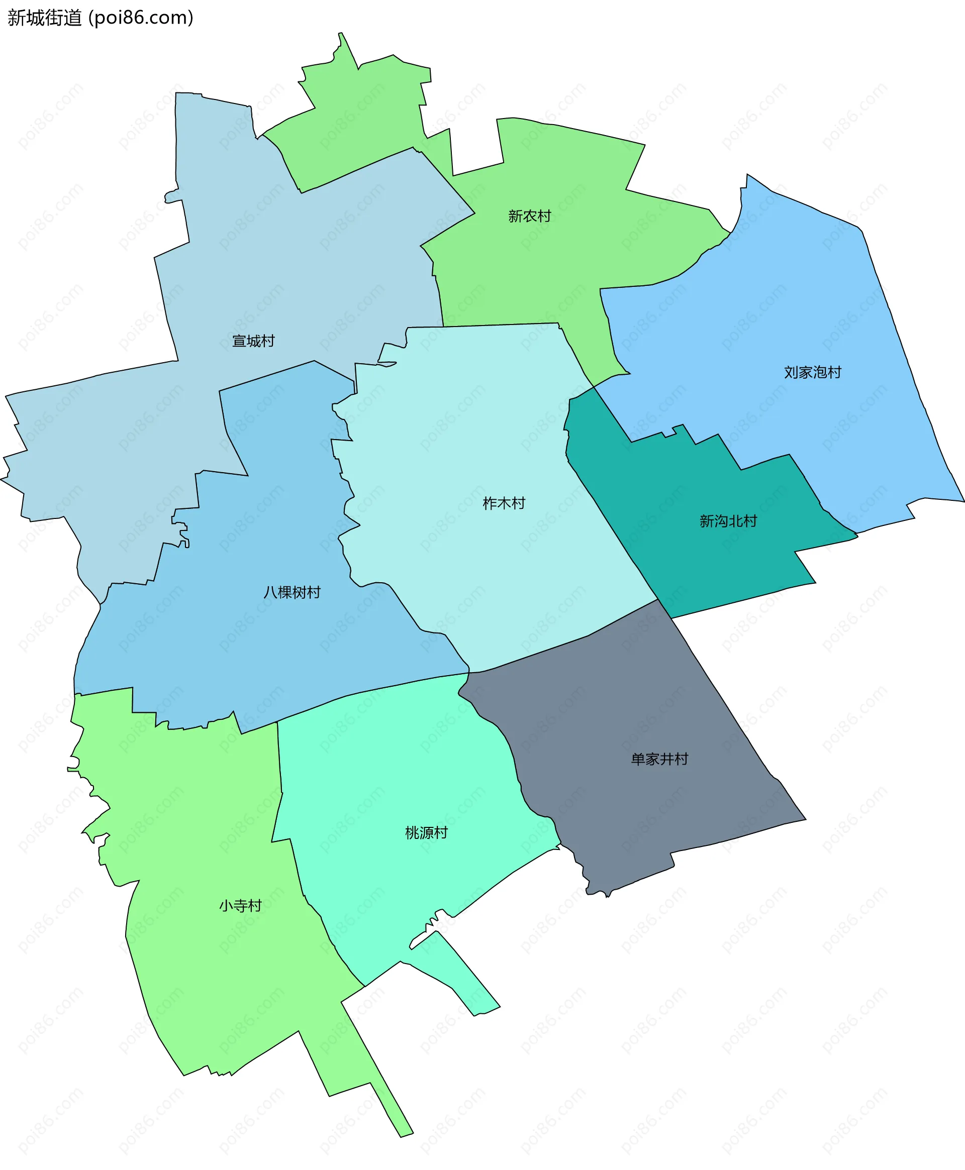 新城街道边界地图(五级行政区划)