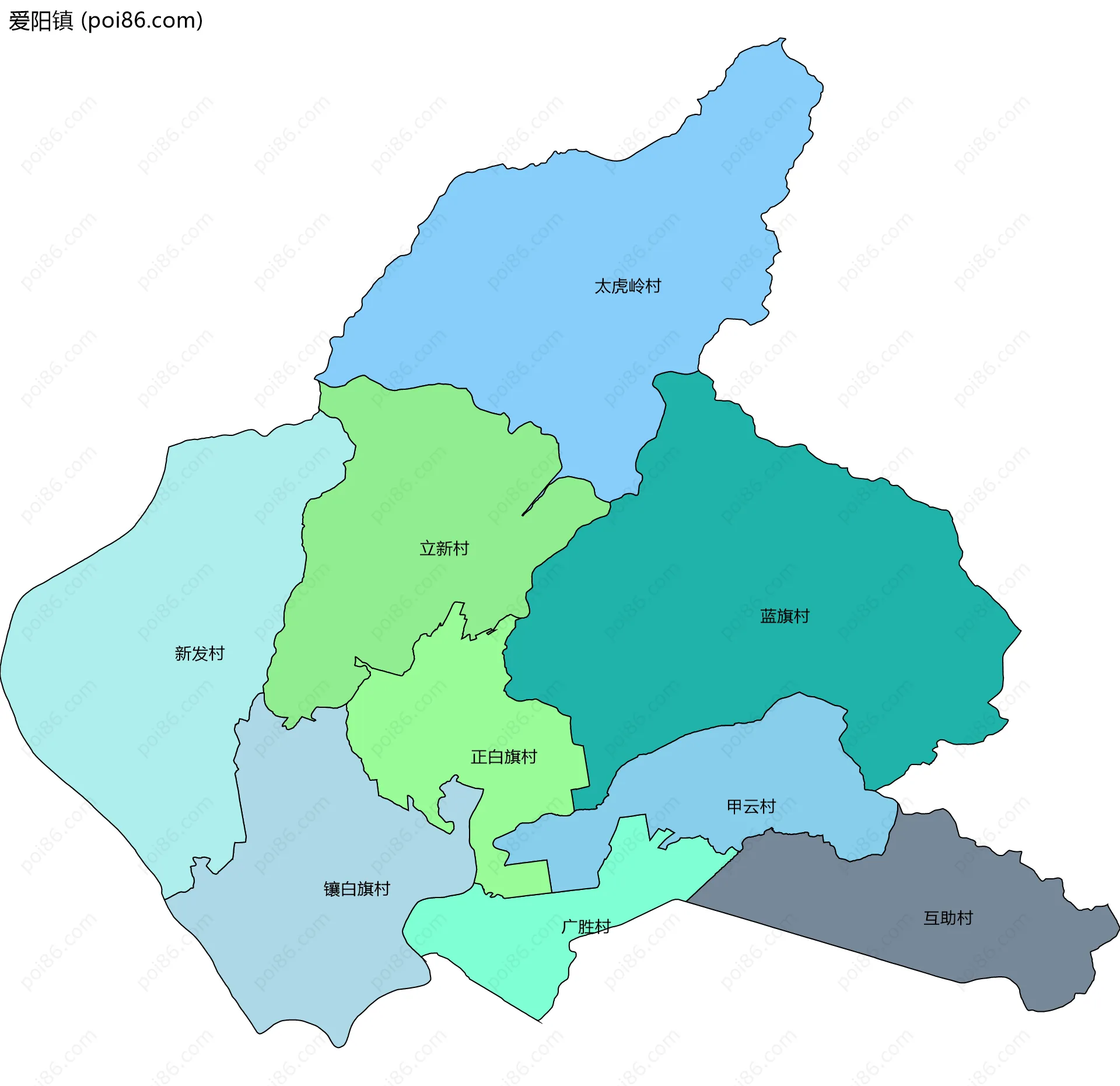爱阳镇边界地图(五级行政区划)