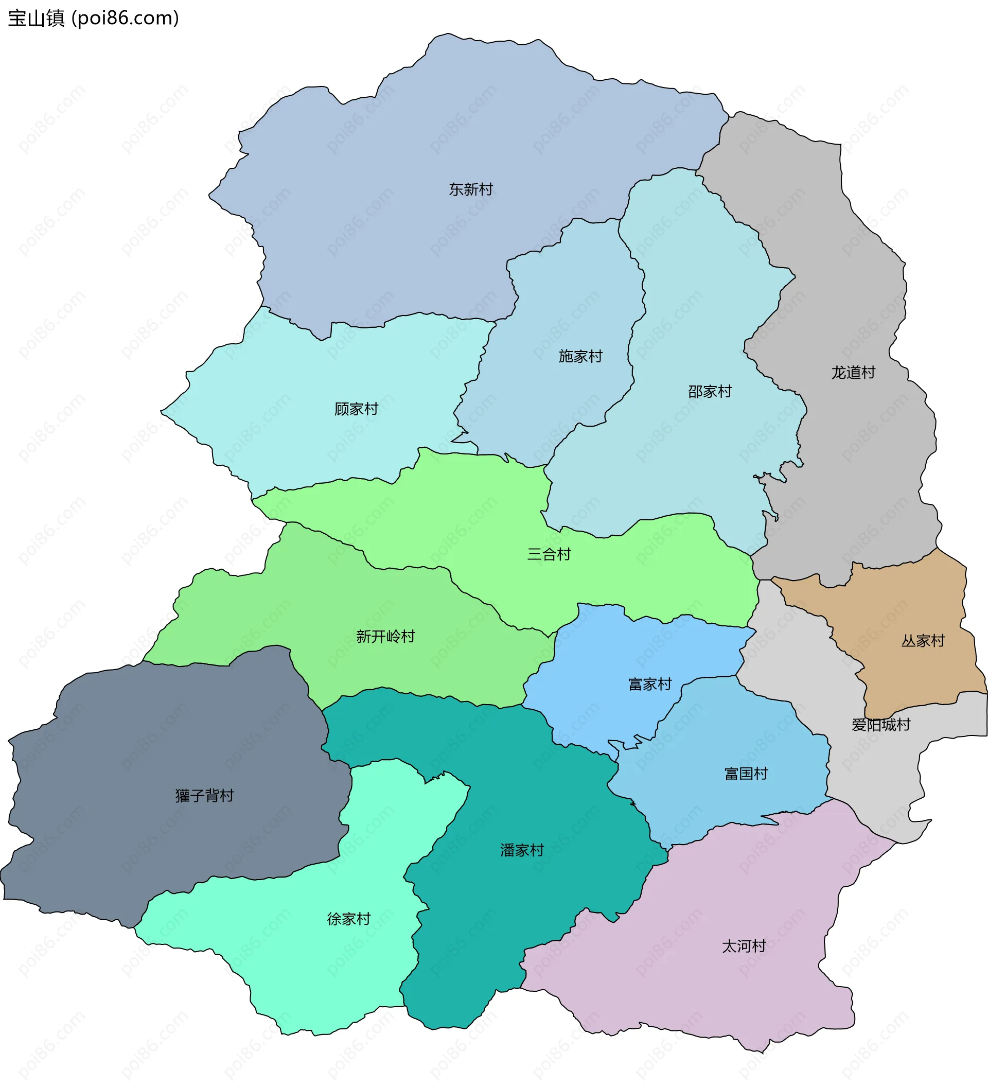 宝山镇边界地图(五级行政区划)