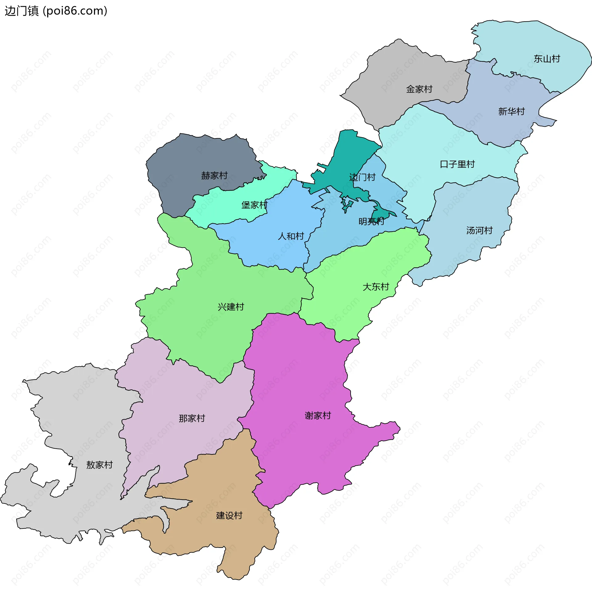 边门镇边界地图(五级行政区划)