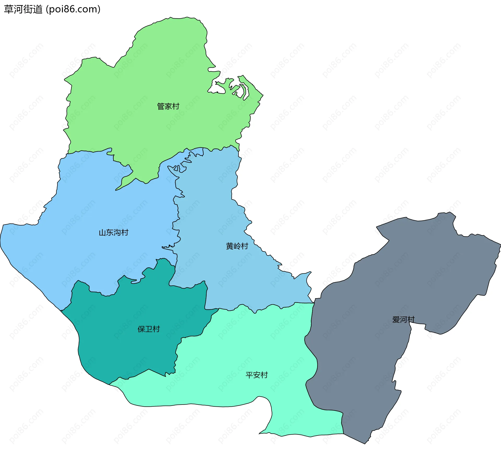 草河街道边界地图(五级行政区划)
