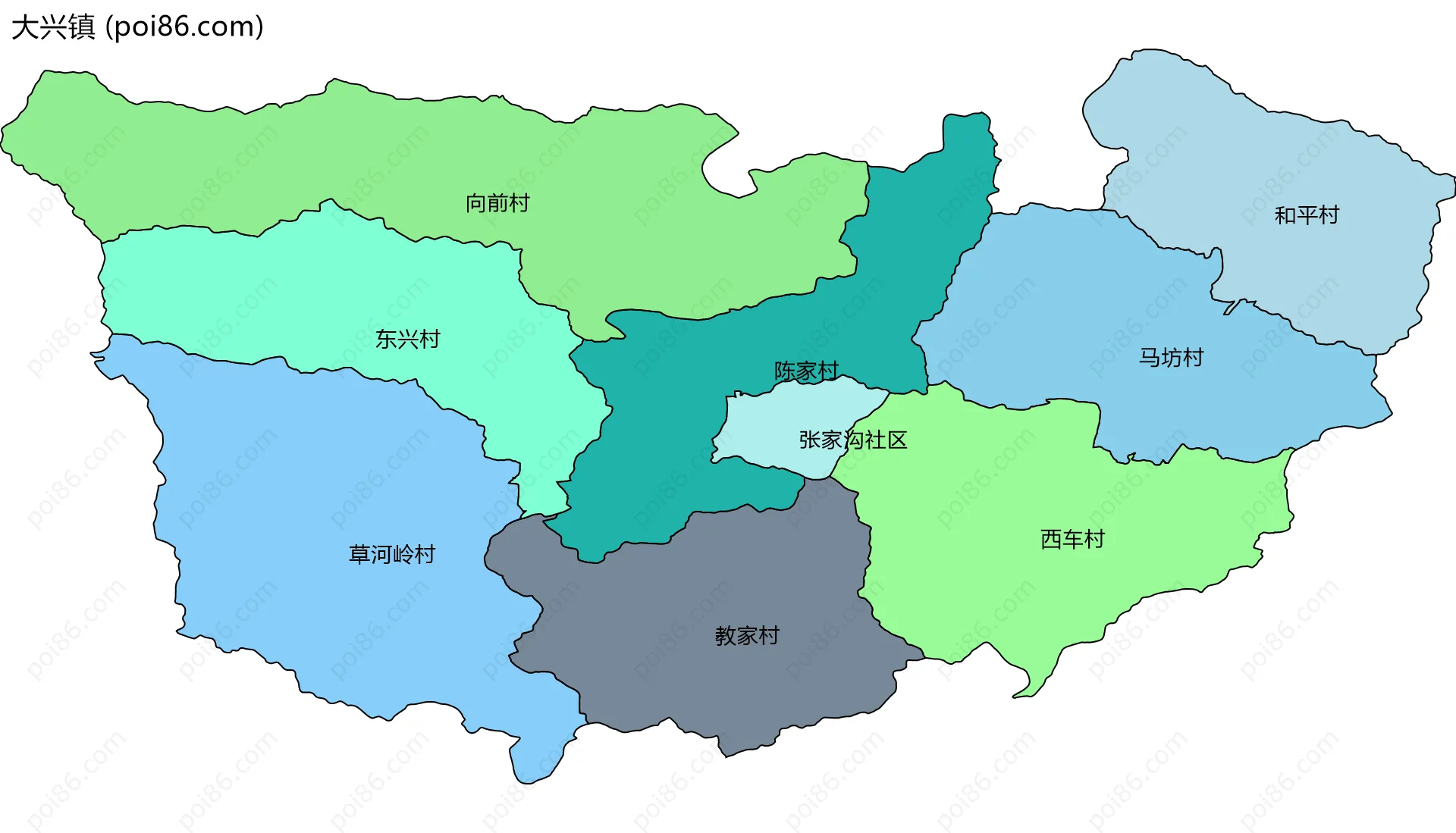 大兴镇边界地图(五级行政区划)