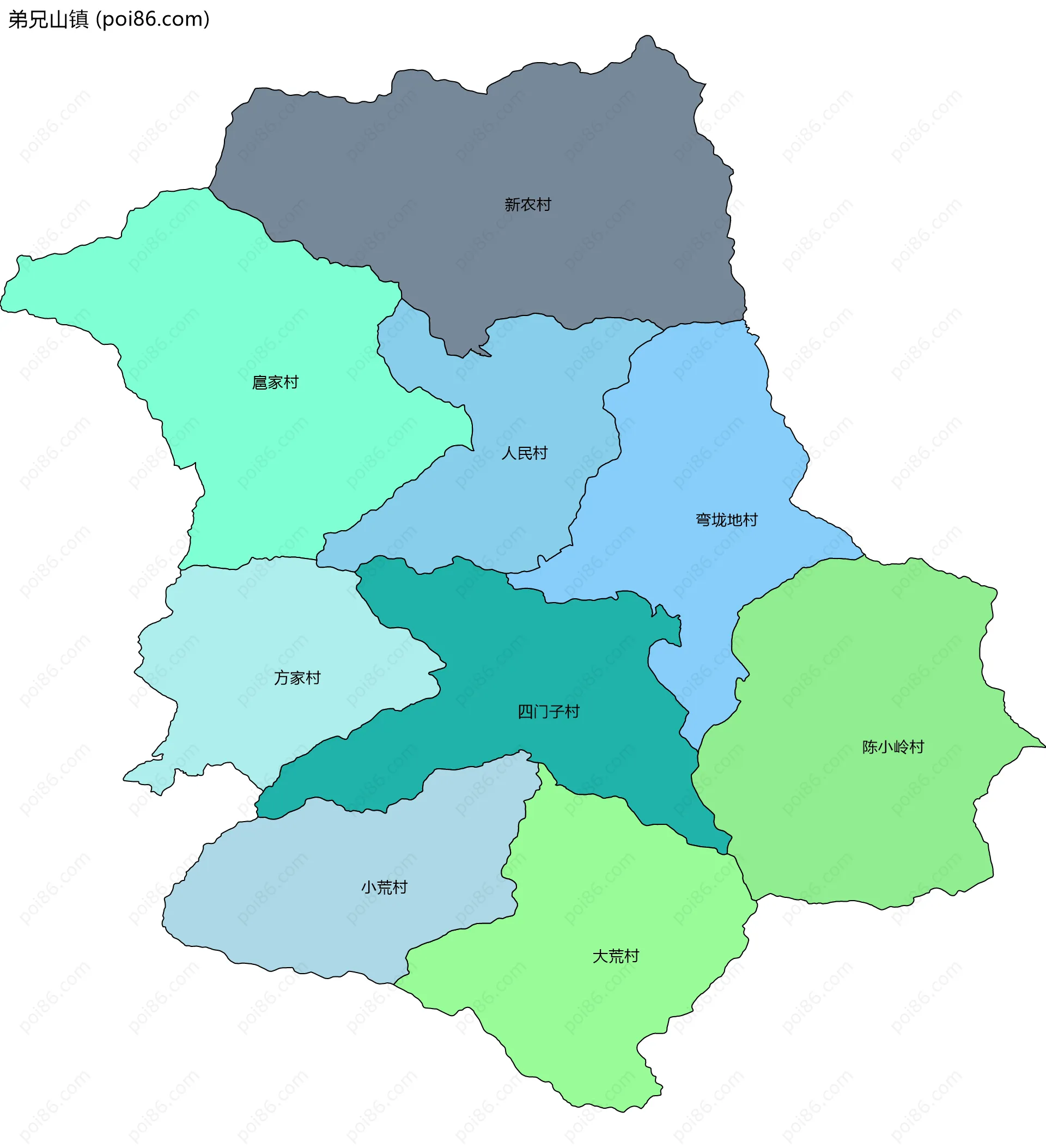 弟兄山镇边界地图(五级行政区划)