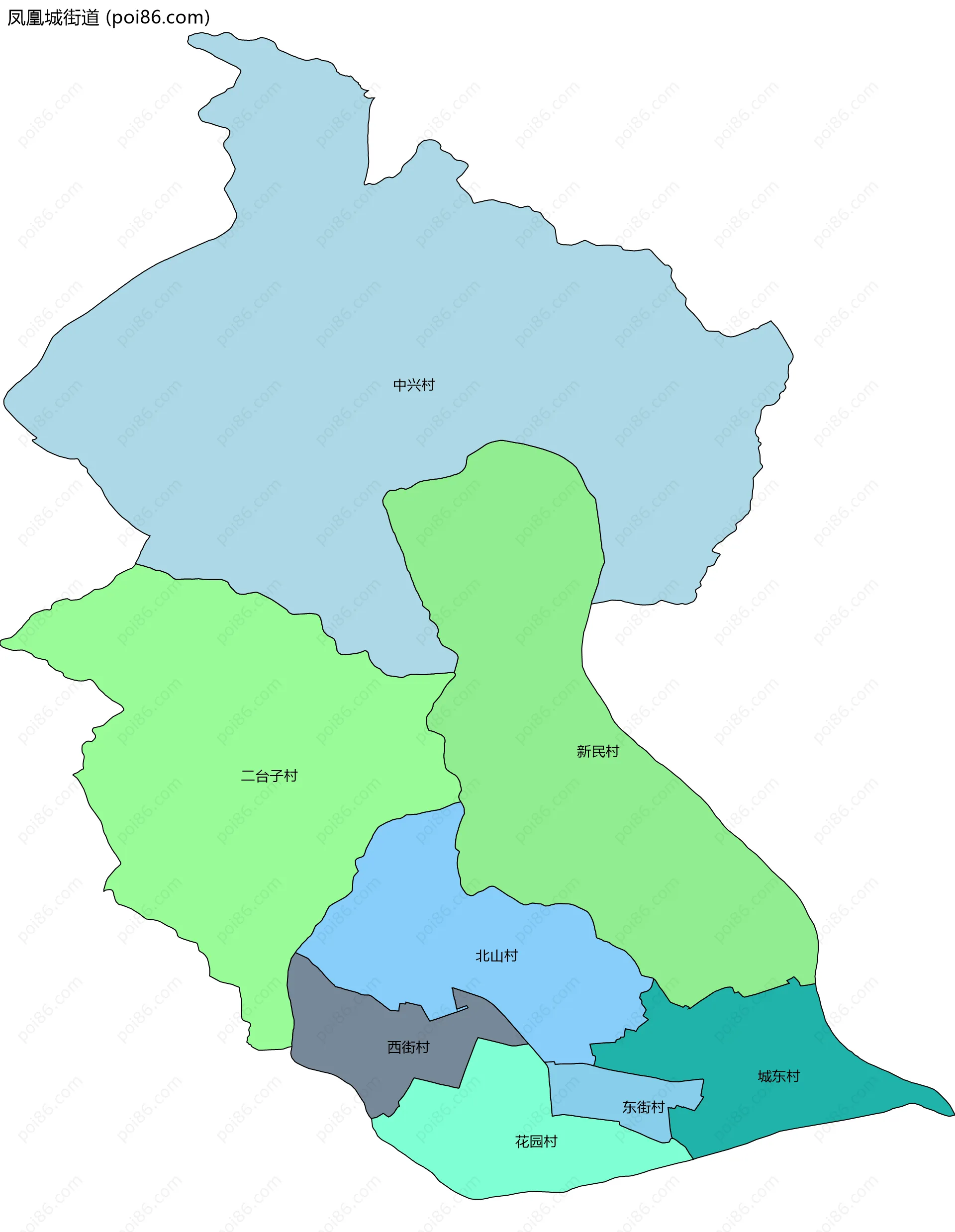 凤凰城街道边界地图(五级行政区划)